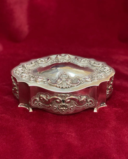 Vintage 1940s Solid Sterling Silver Portuguese Jewelry Casket