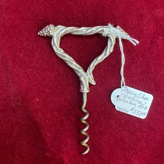 Vintage Solid Sterling Silver Figural Grapevine Corkscrew