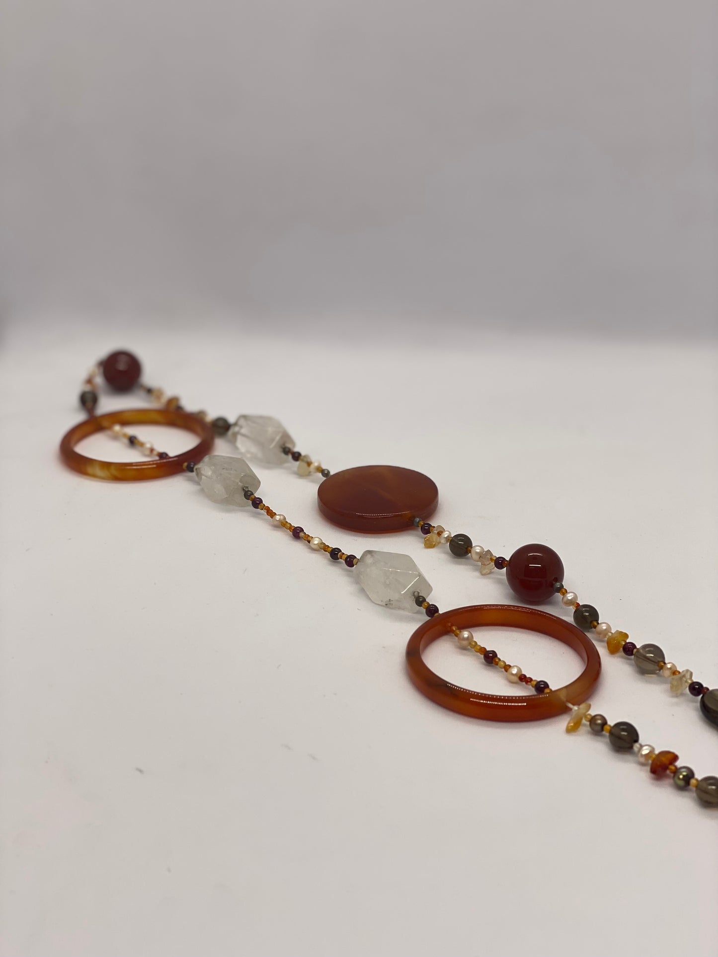 Stunning vintage Flapper length Necklace w Semi-Precious Stones