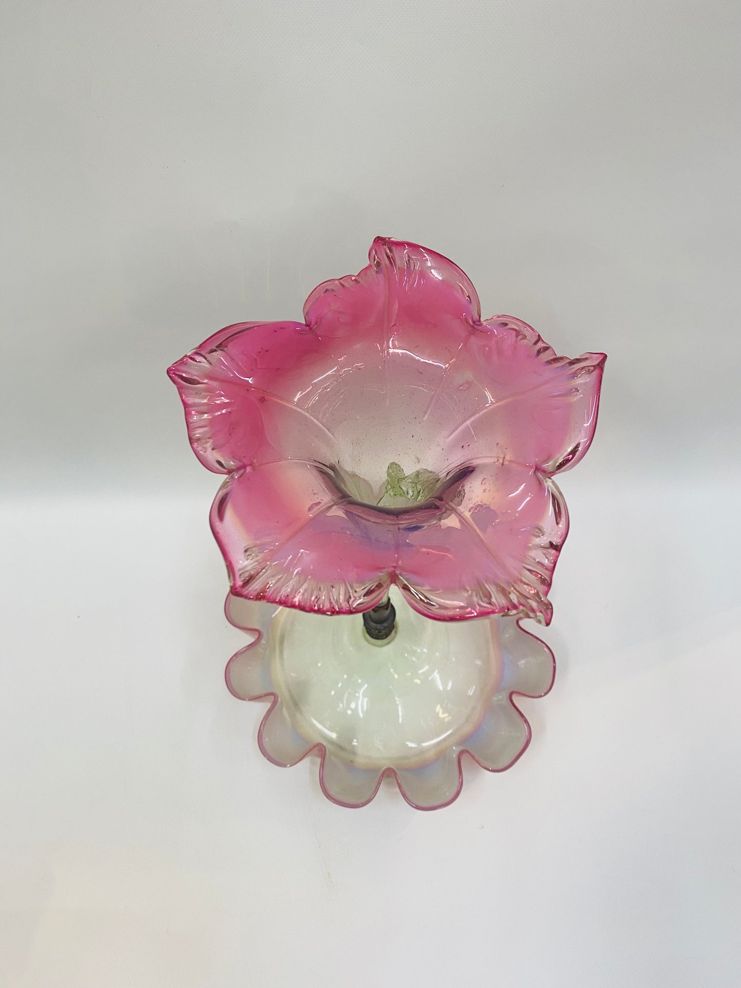 19th century Victorian Cranberry, Vaseline & Opalescent glass epergne