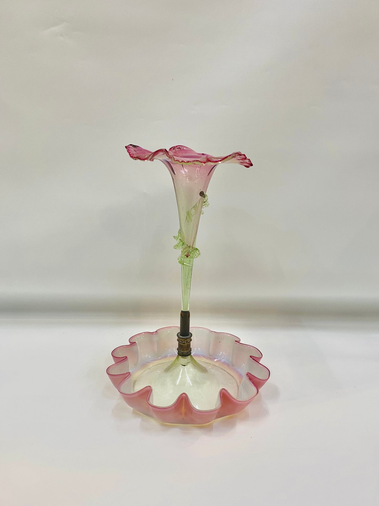 19th century Victorian Cranberry, Vaseline & Opalescent glass epergne