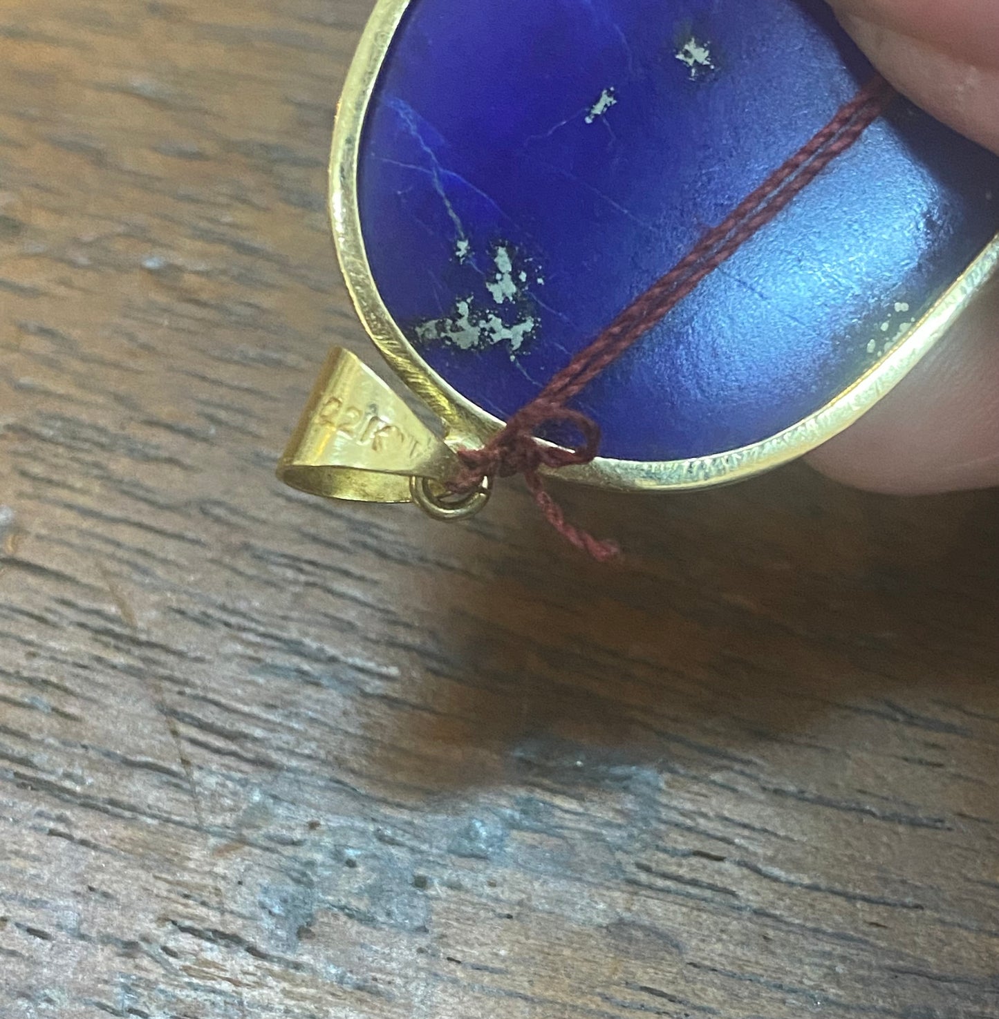 Vintage Lapis and 22ct Gold Pendant, Deco Revival Style