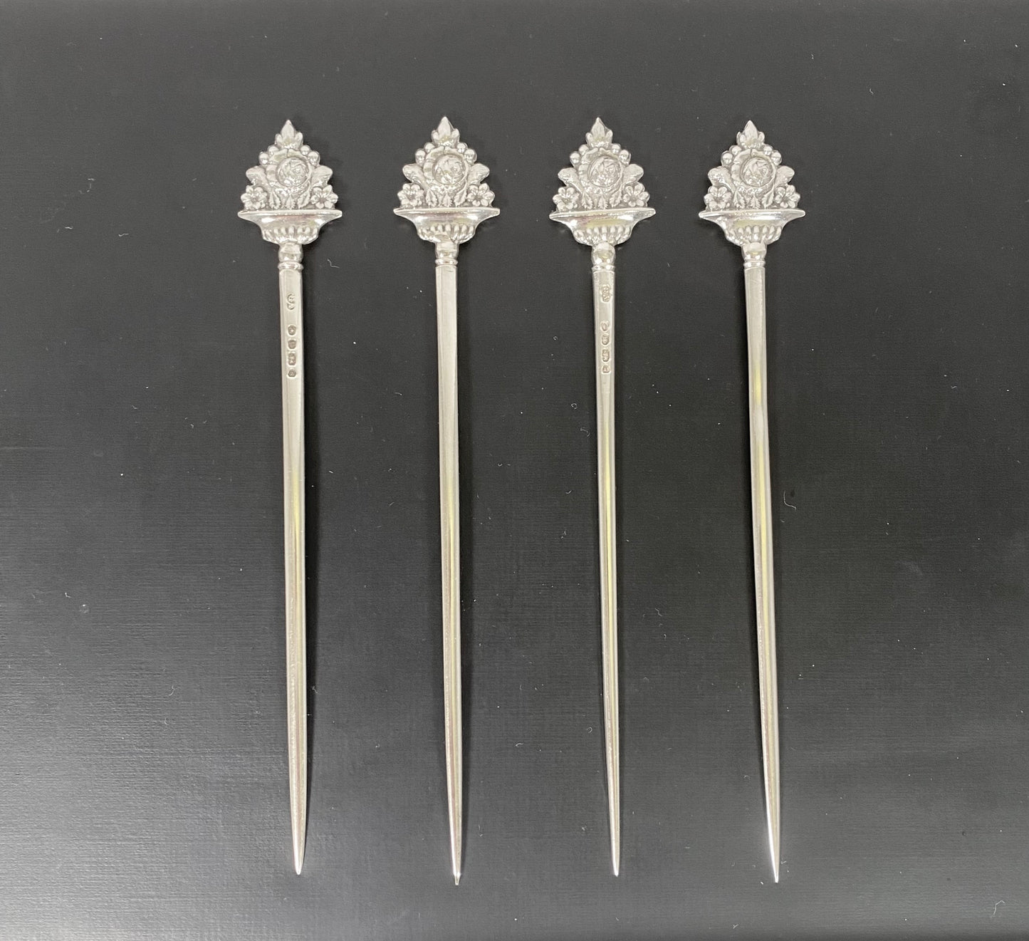 Antique High Victorian Set of 4 Cocktail Skewers, Chawner & Co, George Adams Period