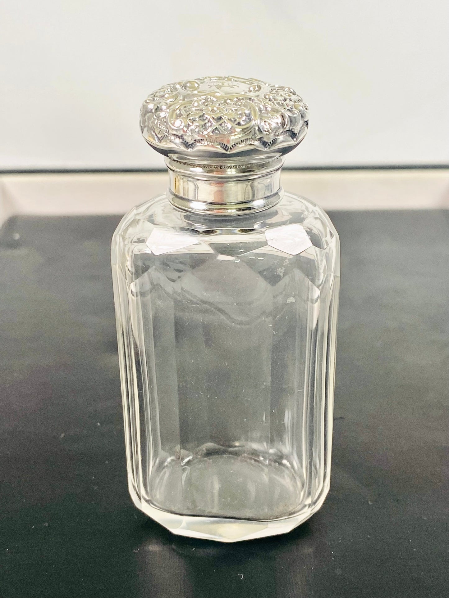 Antique Victorian cut glass and sterling silver toiletry/scent bottle