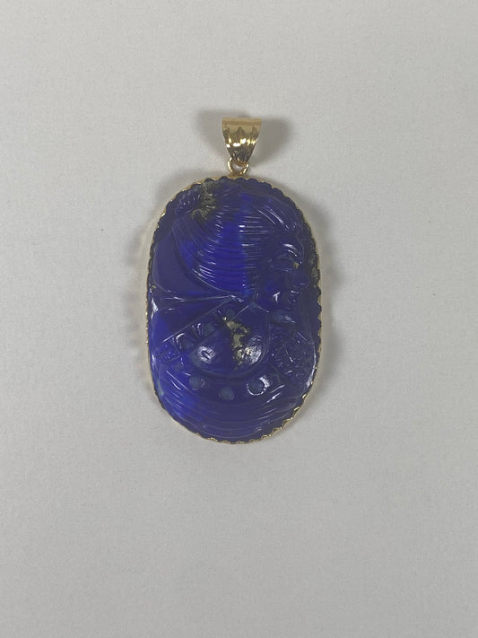 Vintage Lapis and 22ct Gold Pendant, Deco Revival Style