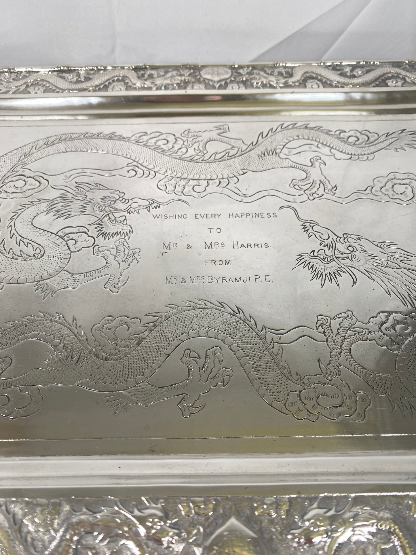 19 世纪末至 20 世纪初 .850 中国出口银托盘，标有 Jian Ji 字样