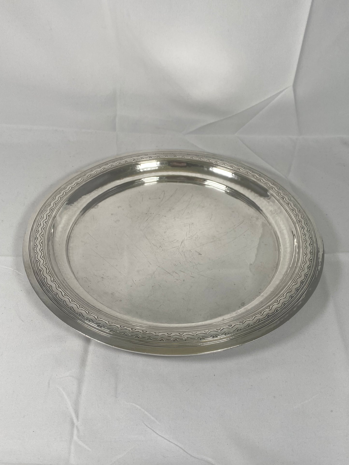 Vintage Near Antique Edward VIII/George VI Liberty of London sterling silver planished circular tray, Birmingham 1936