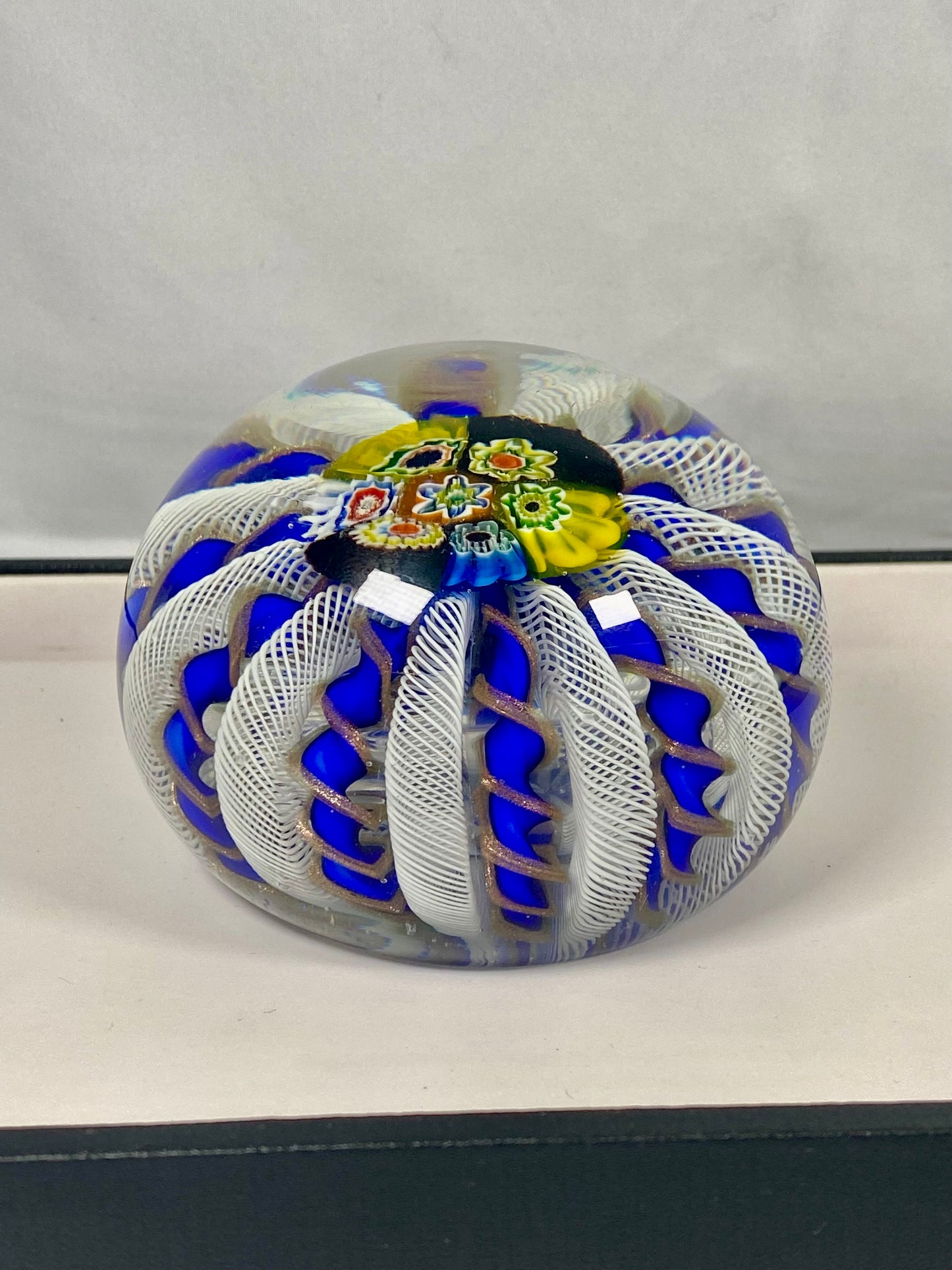 Vintage European magnum latticinio ten cane art glass paperweight