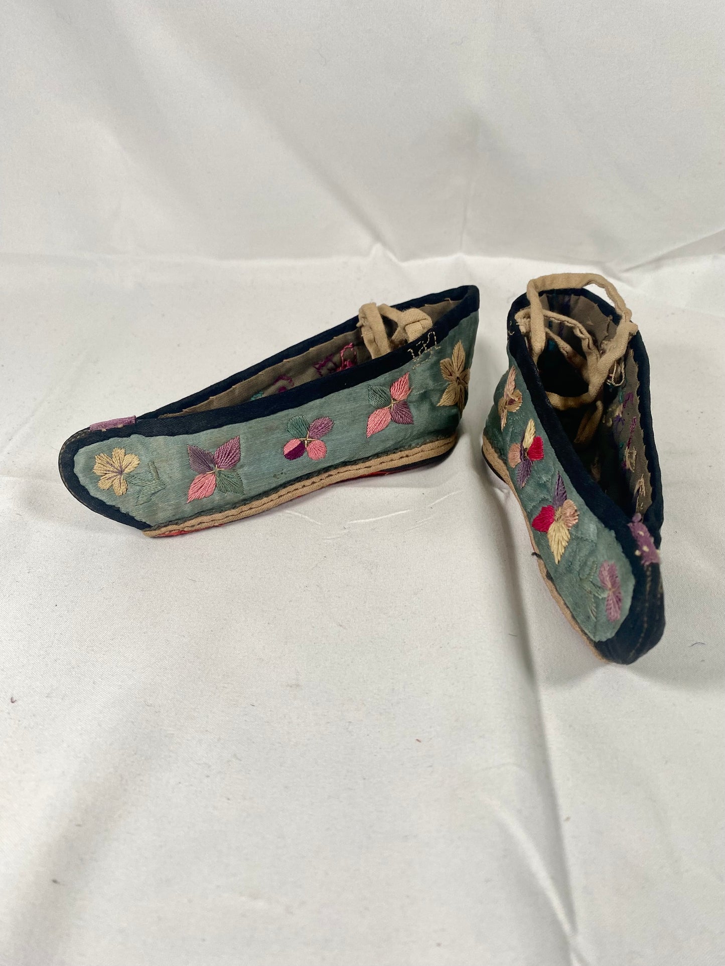 Antique Chinese Lotus / Golden Lily Shoes circa late 19th century with Red Soles