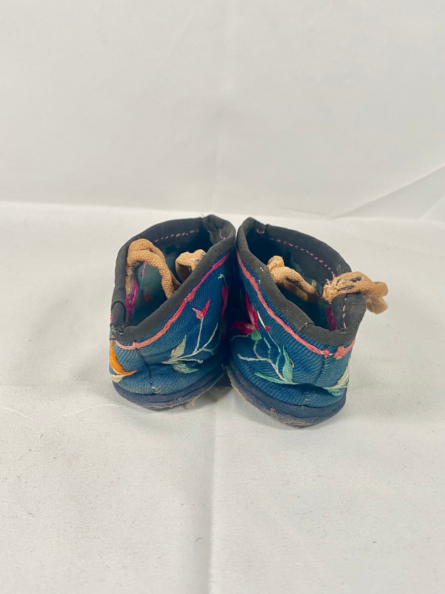 Antique Chinese Lotus / Golden Lily Shoes circa late 19th century, Dark Blue Cotton, possibly Funeral or Burial in Nature