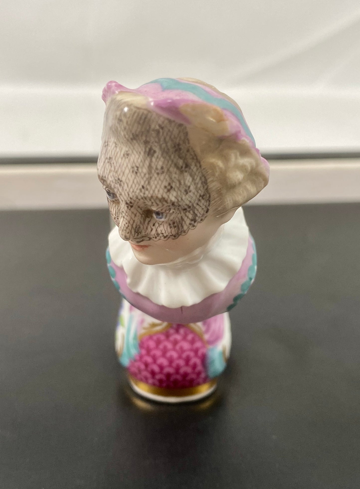 Rare 19th Century Porcelain Figural Veiled Lady Cane or Parasol Handle, Attributed to Meissen