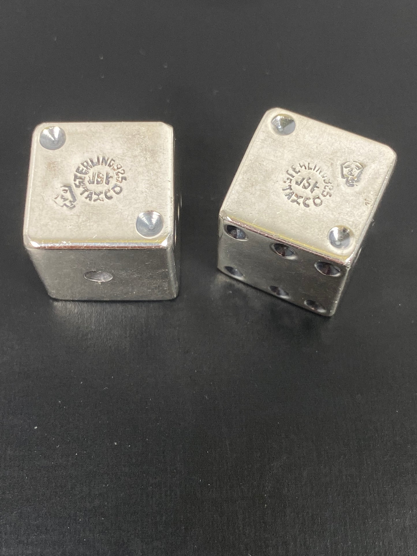 Pair of Midcentury Taxco Sterling Silver Casino Dice, Mexico circa 1960s