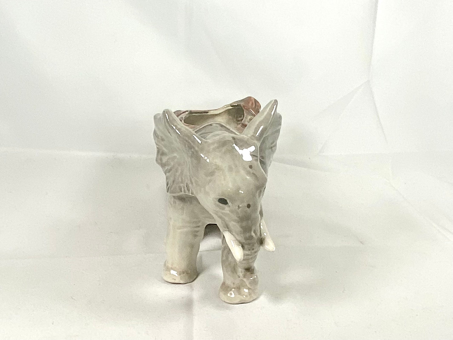 Vintage Midcentury figural elephant porcelain vase, likely Japanese