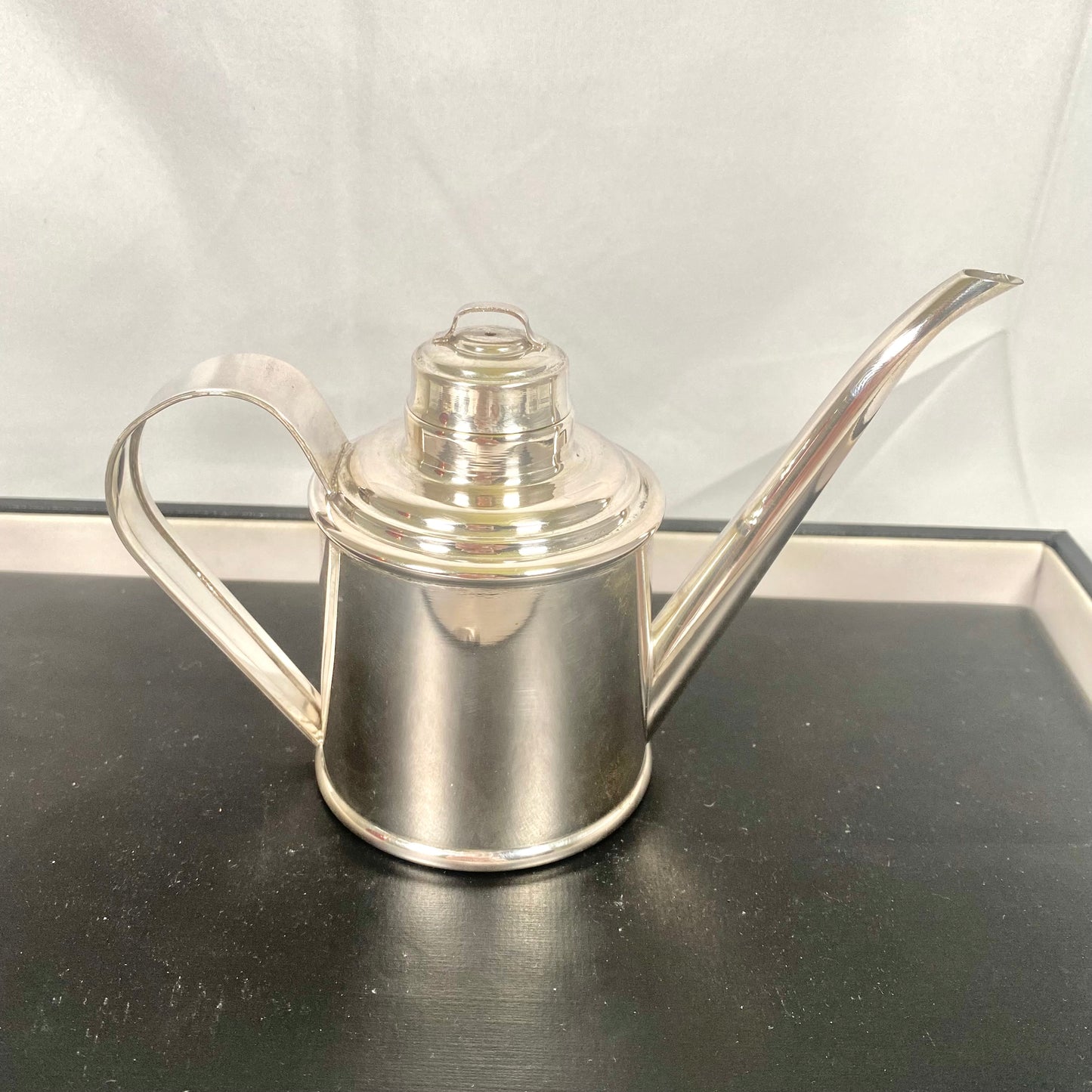 Vintage Mid to Late 20th Century Italian Silver Olive Oil Jug Decanter Pourer Dispenser Oil Can c. 1970s