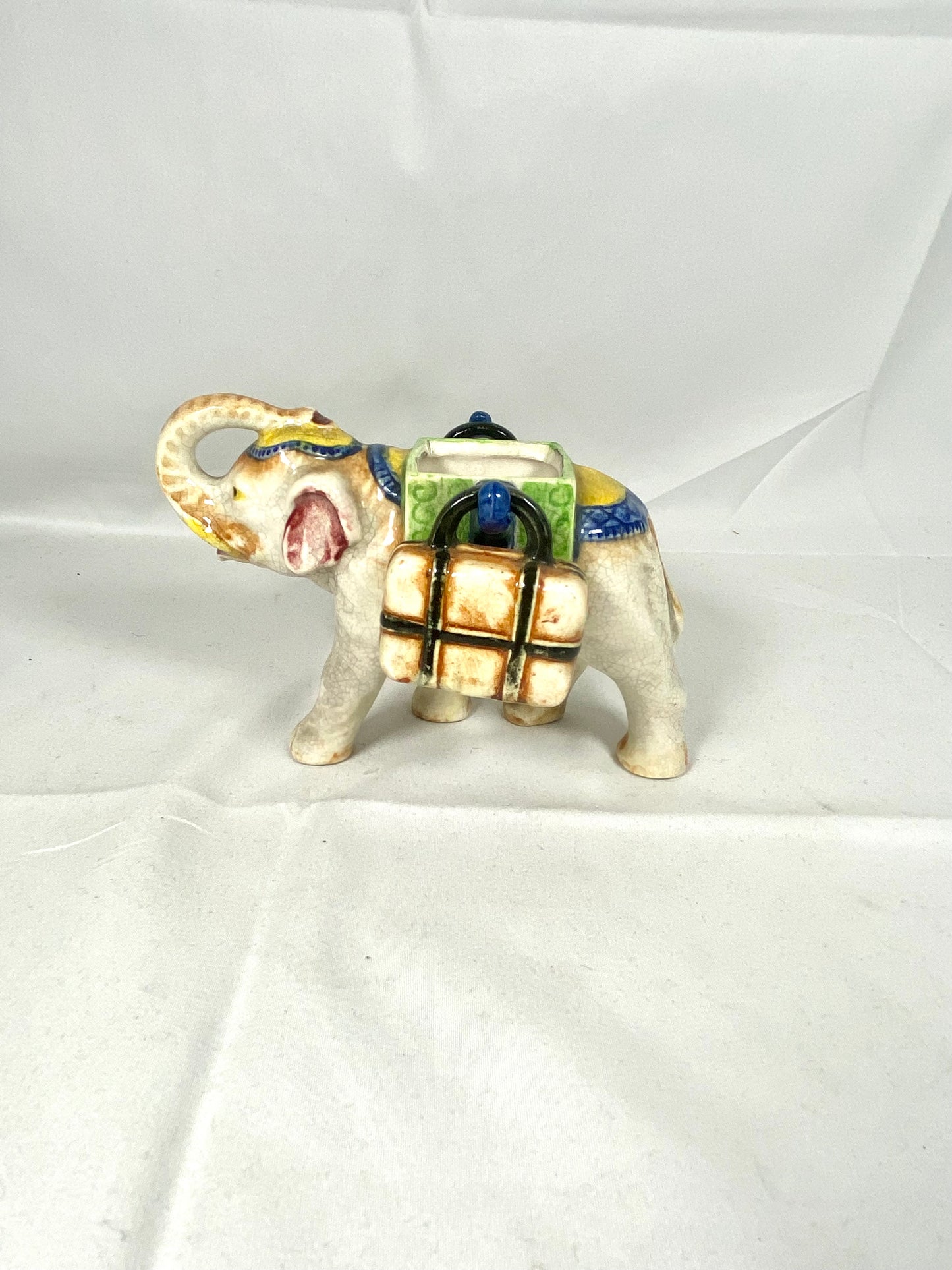 Vintage Midcentury Figural Elephant Porcelain Cruet / Toothpick Holder or Bud Vase