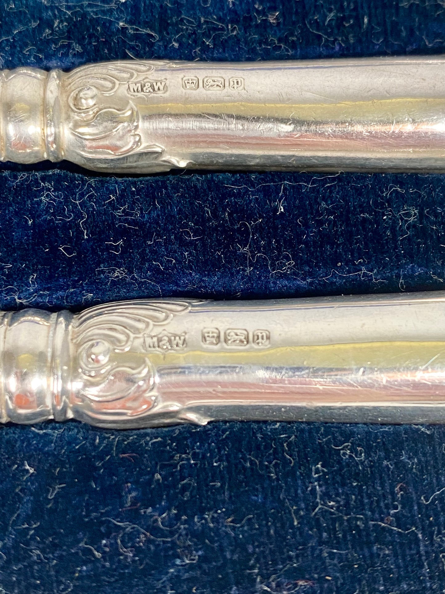 古董爱德华式 Mappin &amp; Webb 谢菲尔德钢刀，带纯银手柄，6 件套