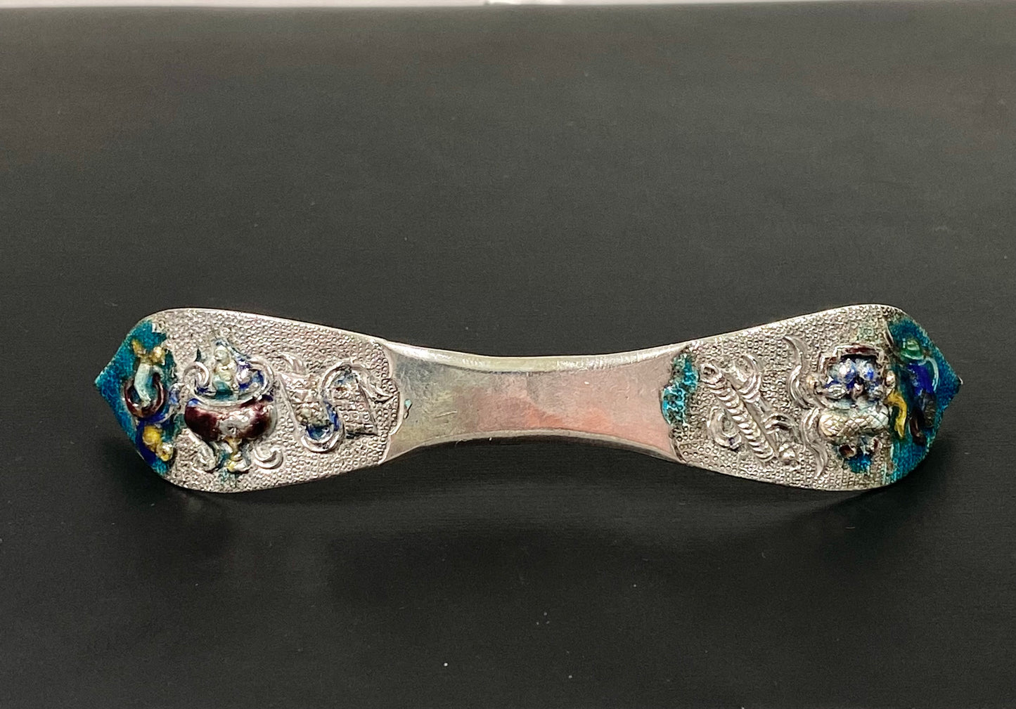 Mid to Late Qing enamel and silver hairpin, Chinese Domestic possibly Export Silver