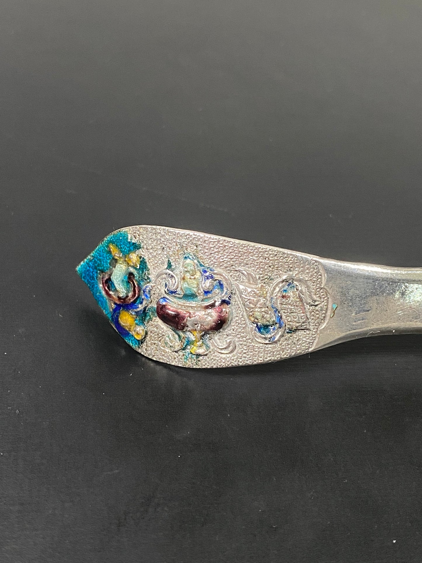 Mid to Late Qing enamel and silver hairpin, Chinese Domestic possibly Export Silver