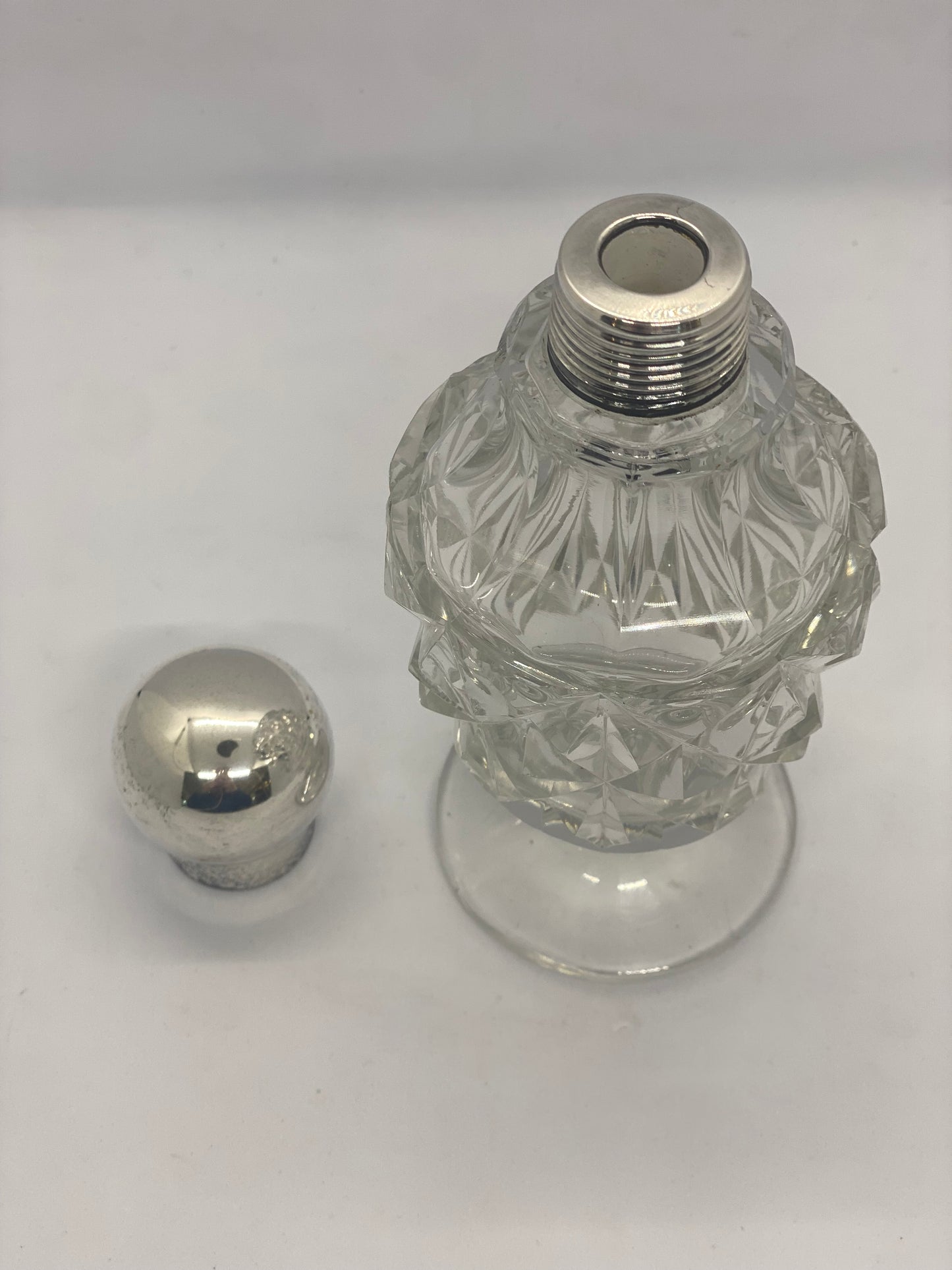 Cut Crystal Bottle Hallmarked London 1919 with Silver Lid