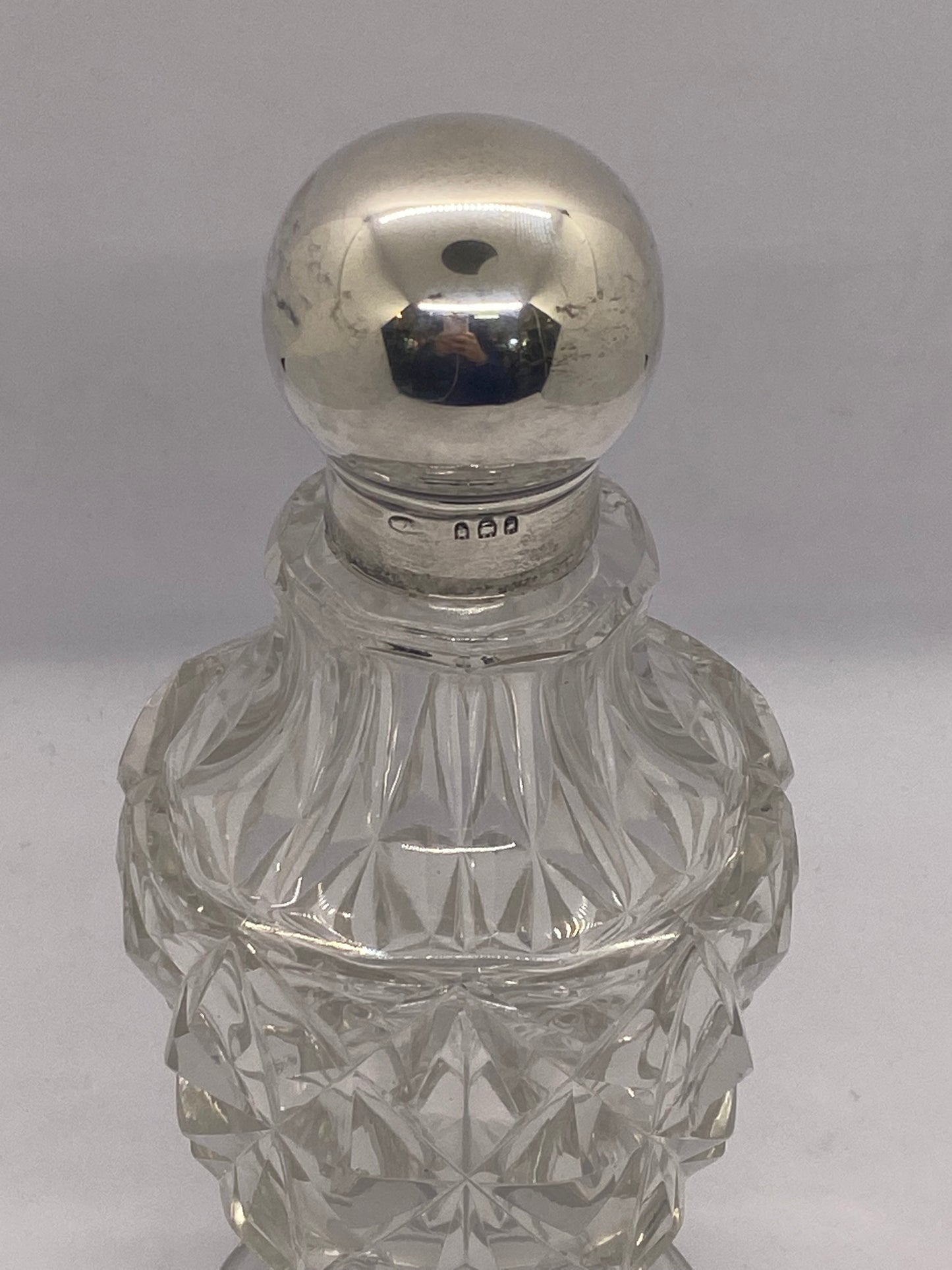 Cut Crystal Bottle Hallmarked London 1919 with Silver Lid