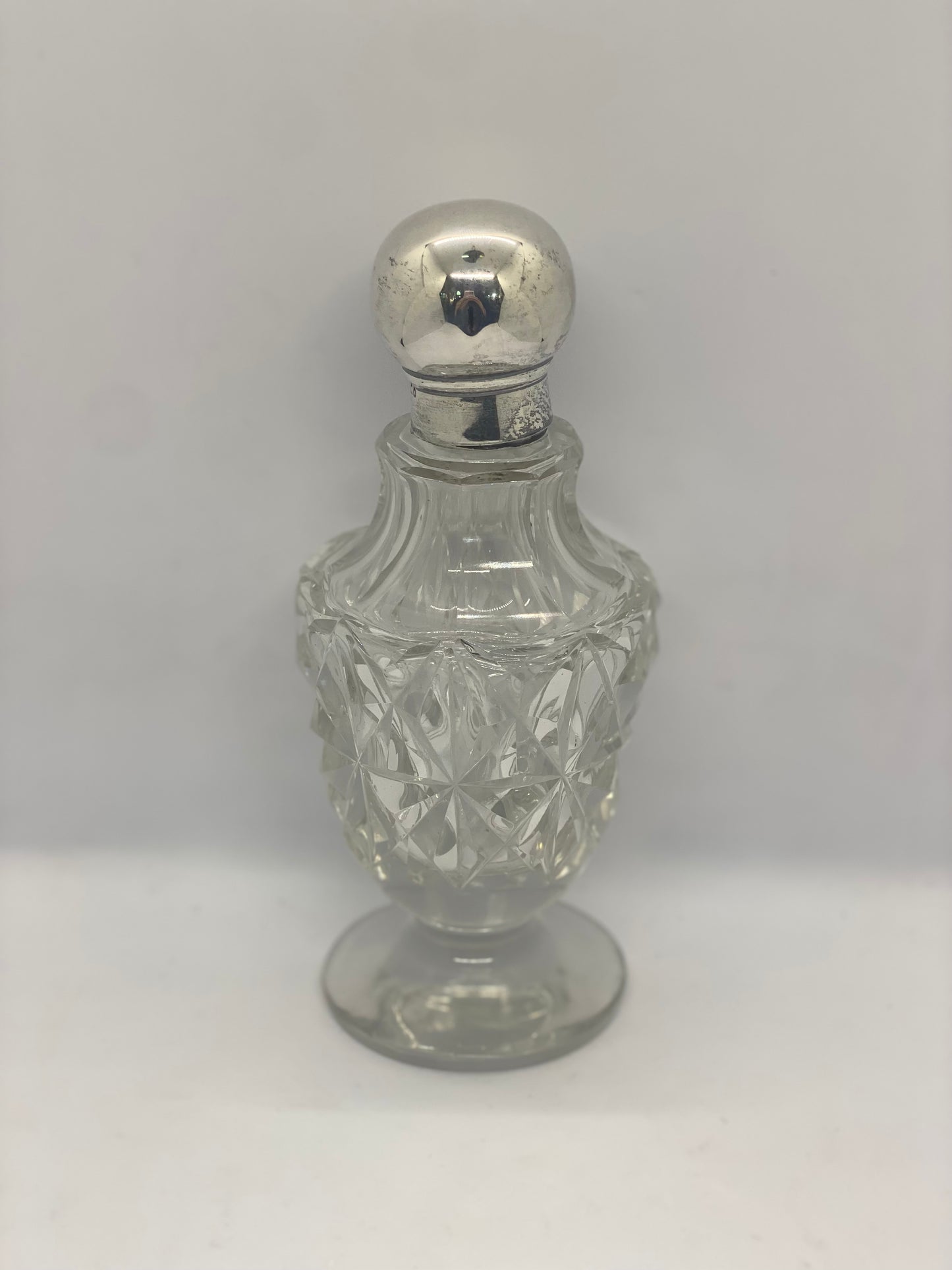 Cut Crystal Bottle Hallmarked London 1919 with Silver Lid