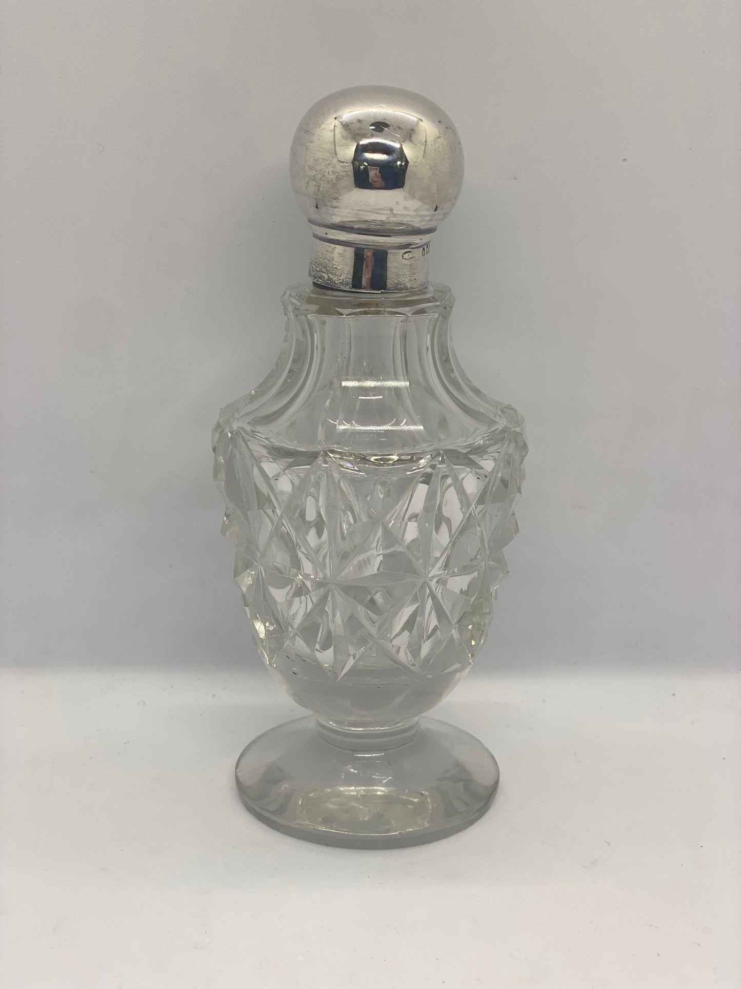 Cut Crystal Bottle Hallmarked London 1919 with Silver Lid