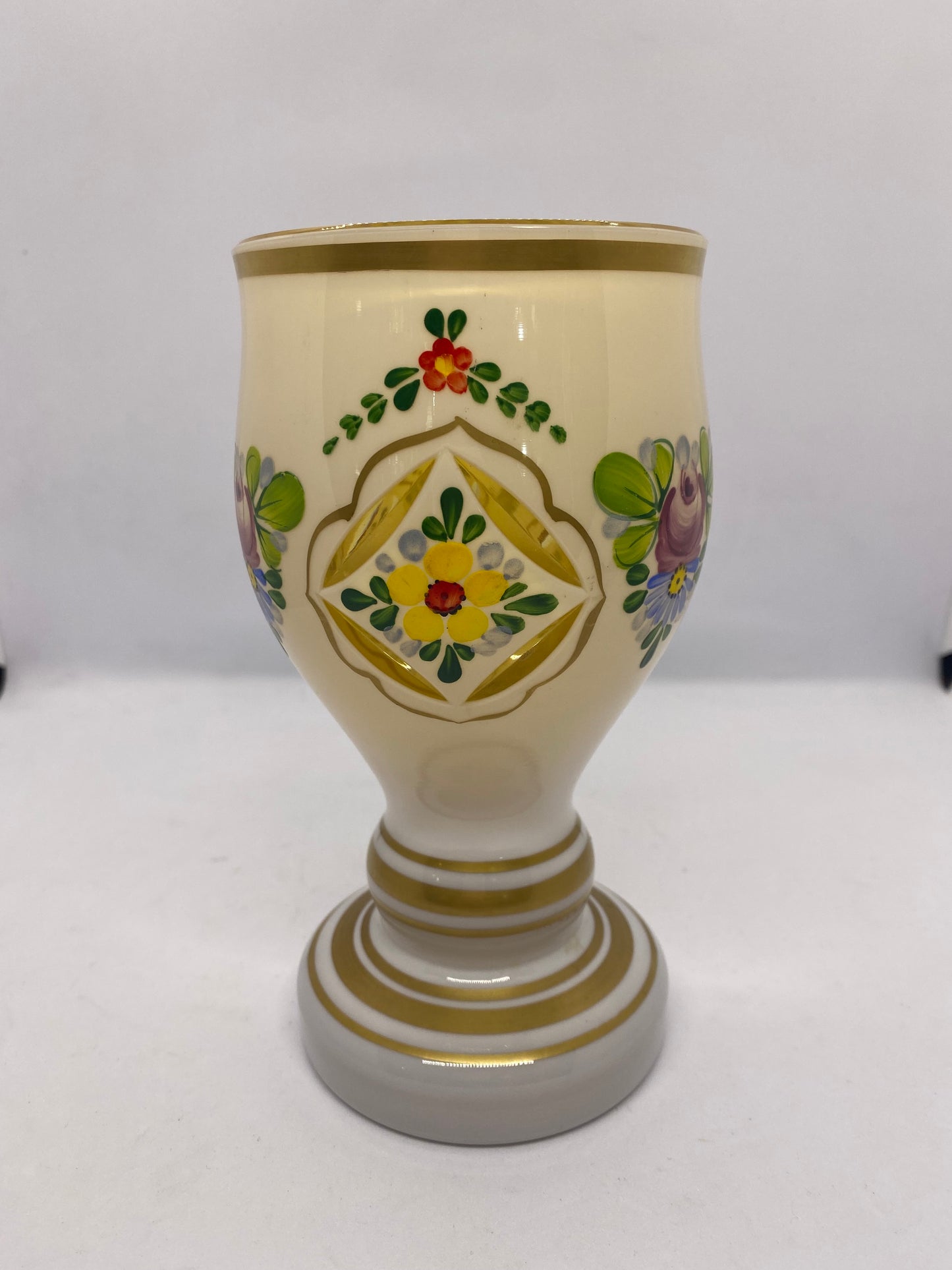 Antique Cut Glass Vase with Handpainted Floral Motifs