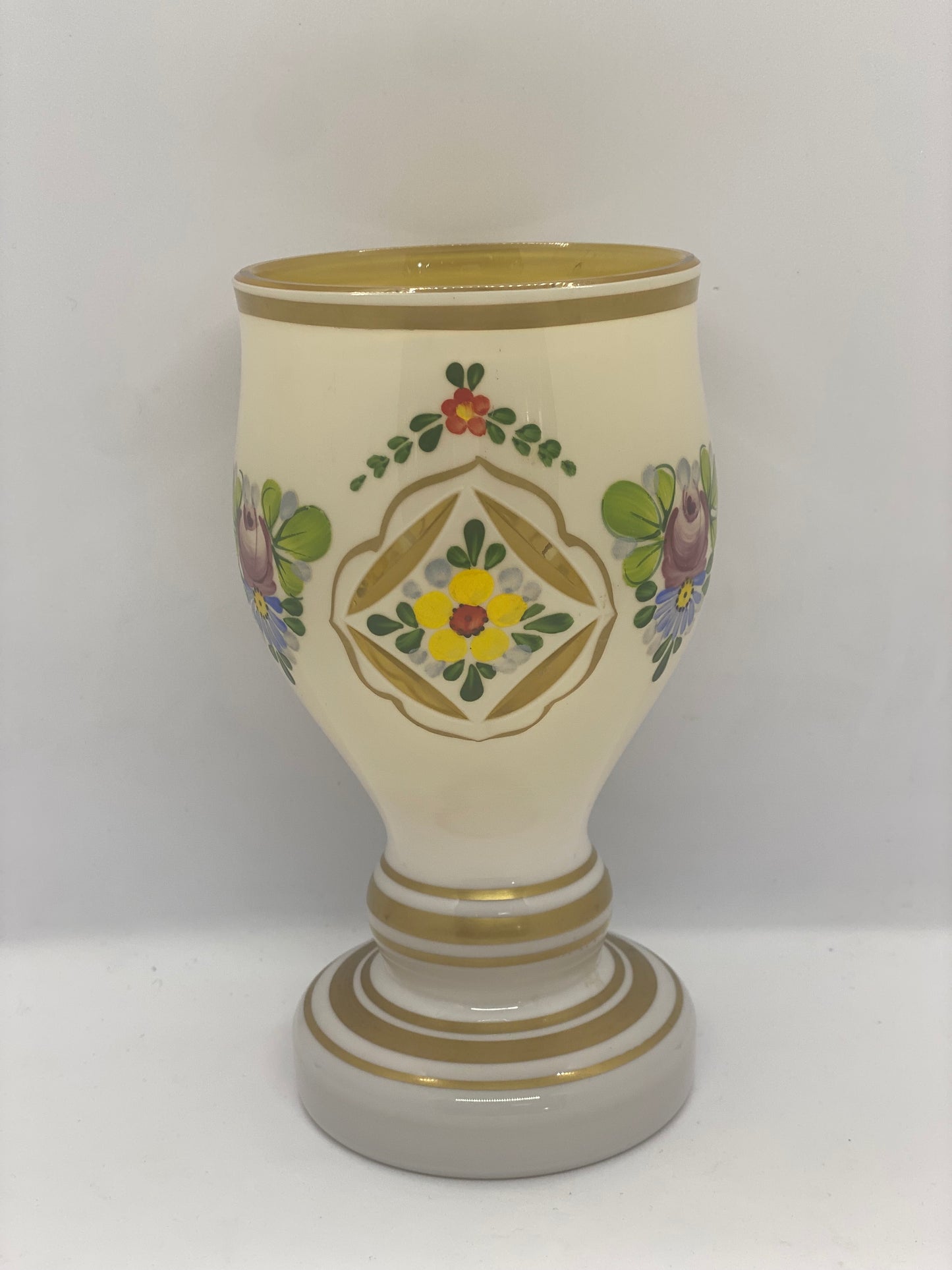 Antique Cut Glass Vase with Handpainted Floral Motifs