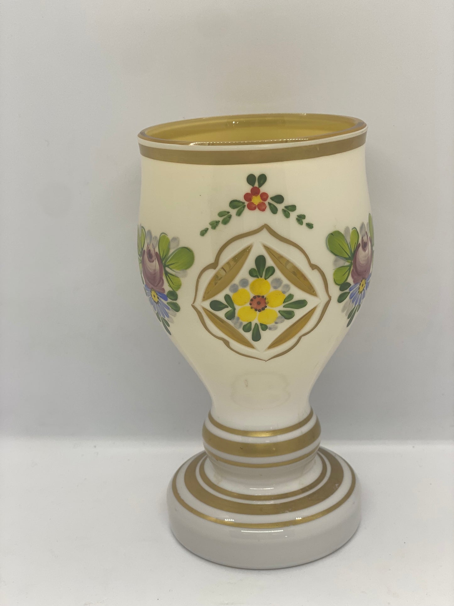 Antique Cut Glass Vase with Handpainted Floral Motifs