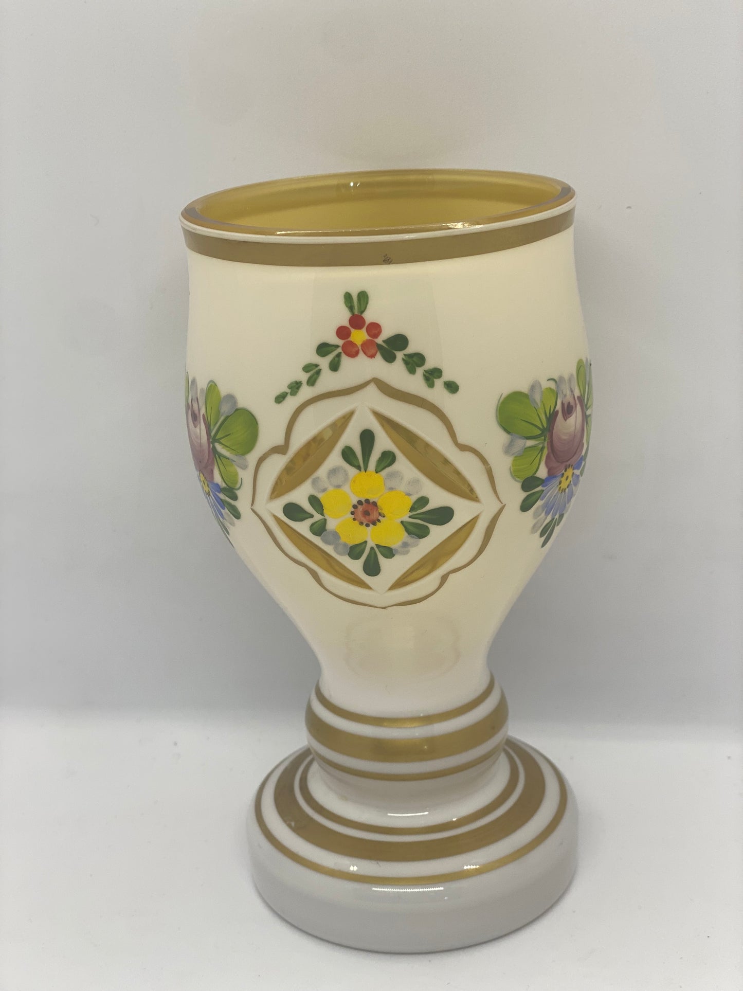 Antique Cut Glass Vase with Handpainted Floral Motifs