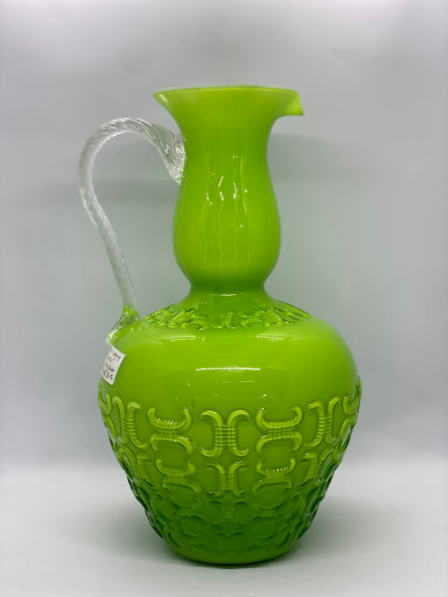 Mid century Green Art Glass Vase with Funky Geometric Details