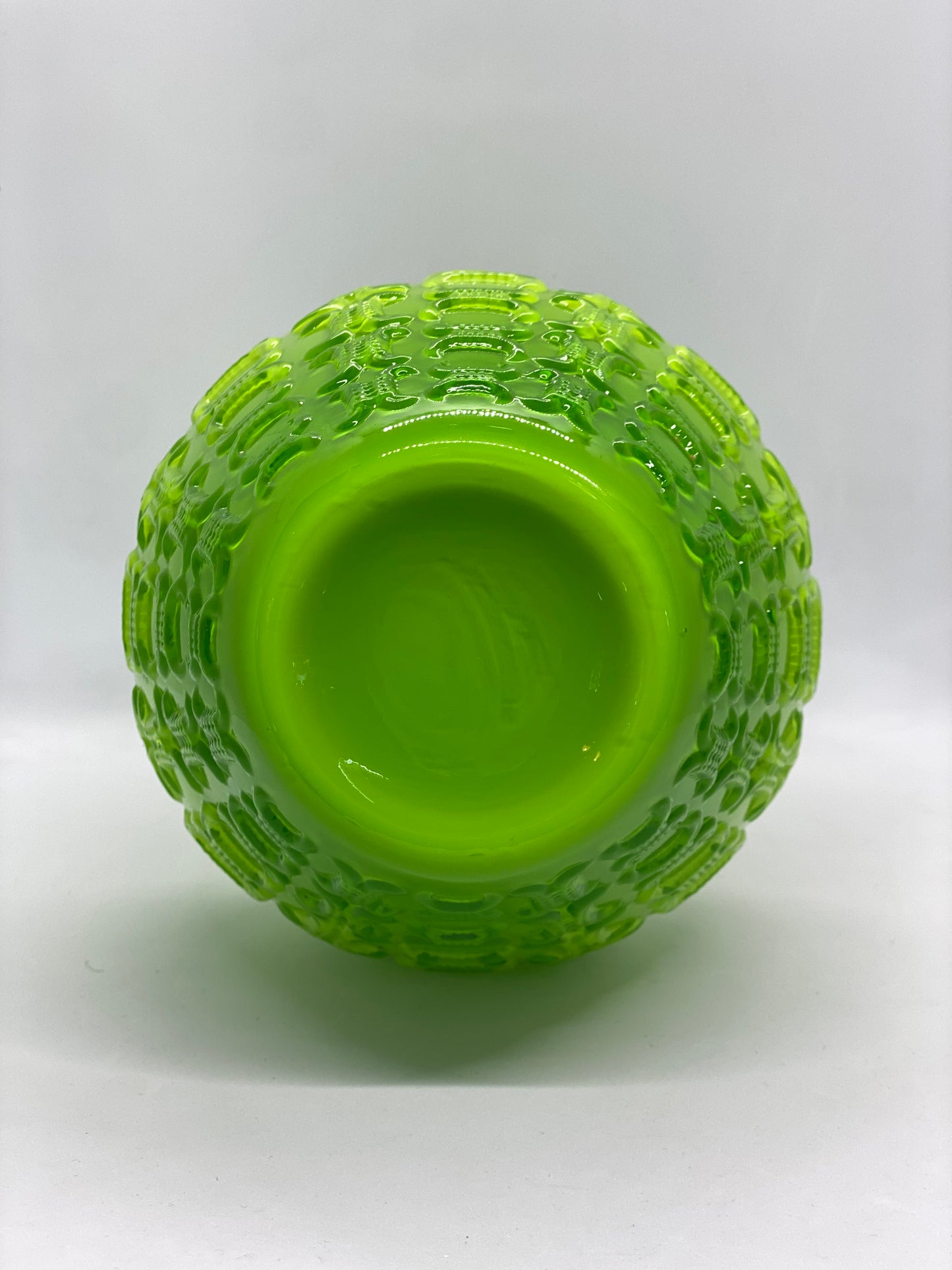 Mid century Green Art Glass Vase with Funky Geometric Details