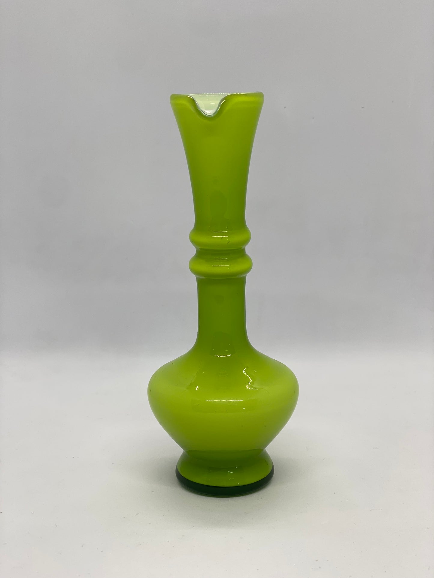 Small Mid century Green Art Glass Cruet / Jug / Posy Vase