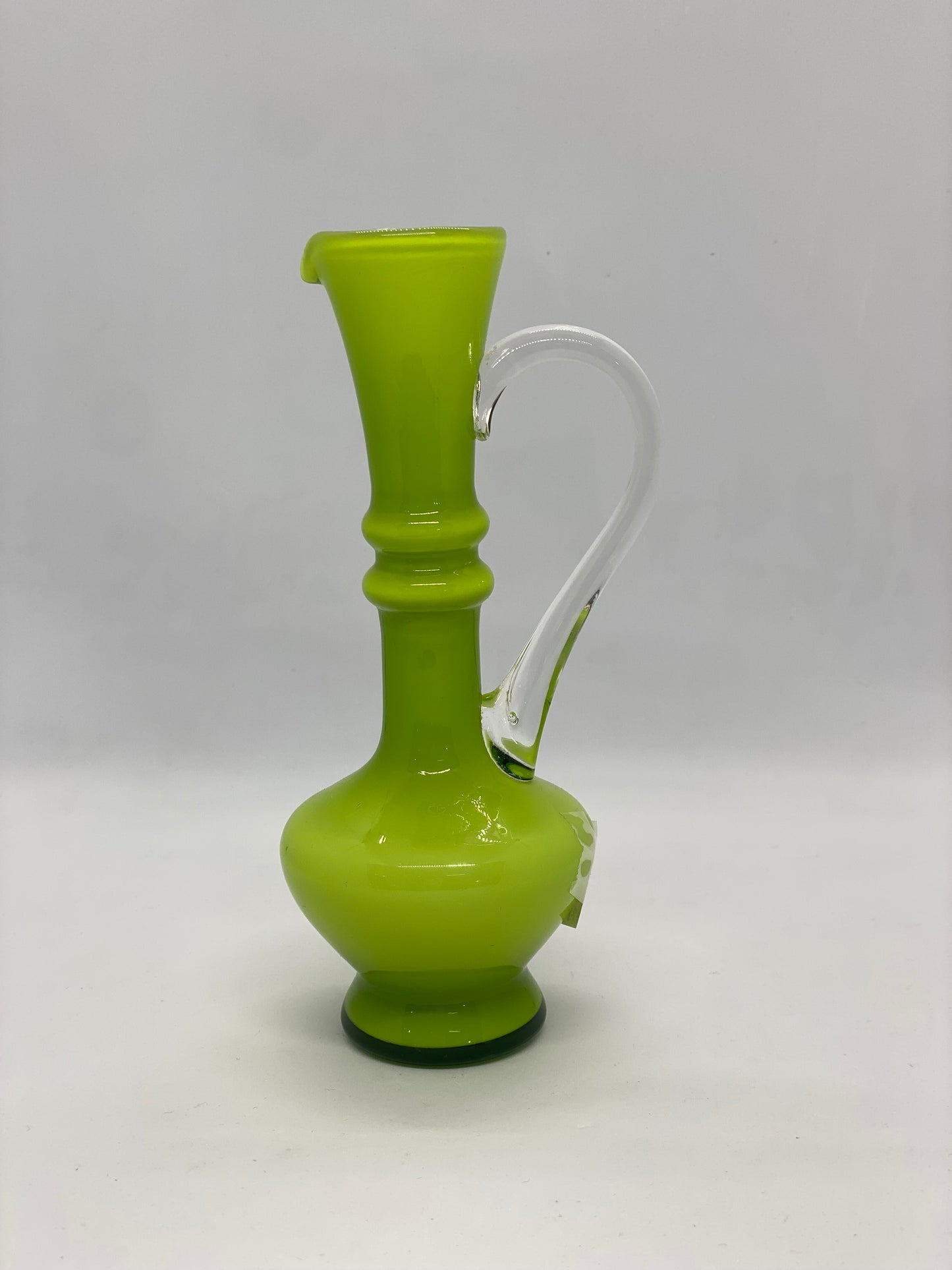 Small Mid century Green Art Glass Cruet / Jug / Posy Vase