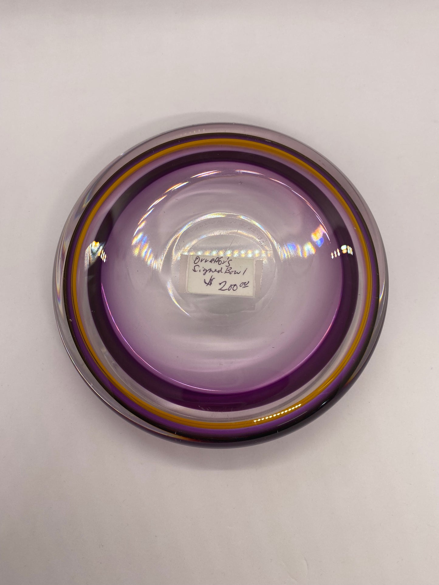 Midcentury Scandinavian Orrefors RARE Purple and Orange Art Glass Dish