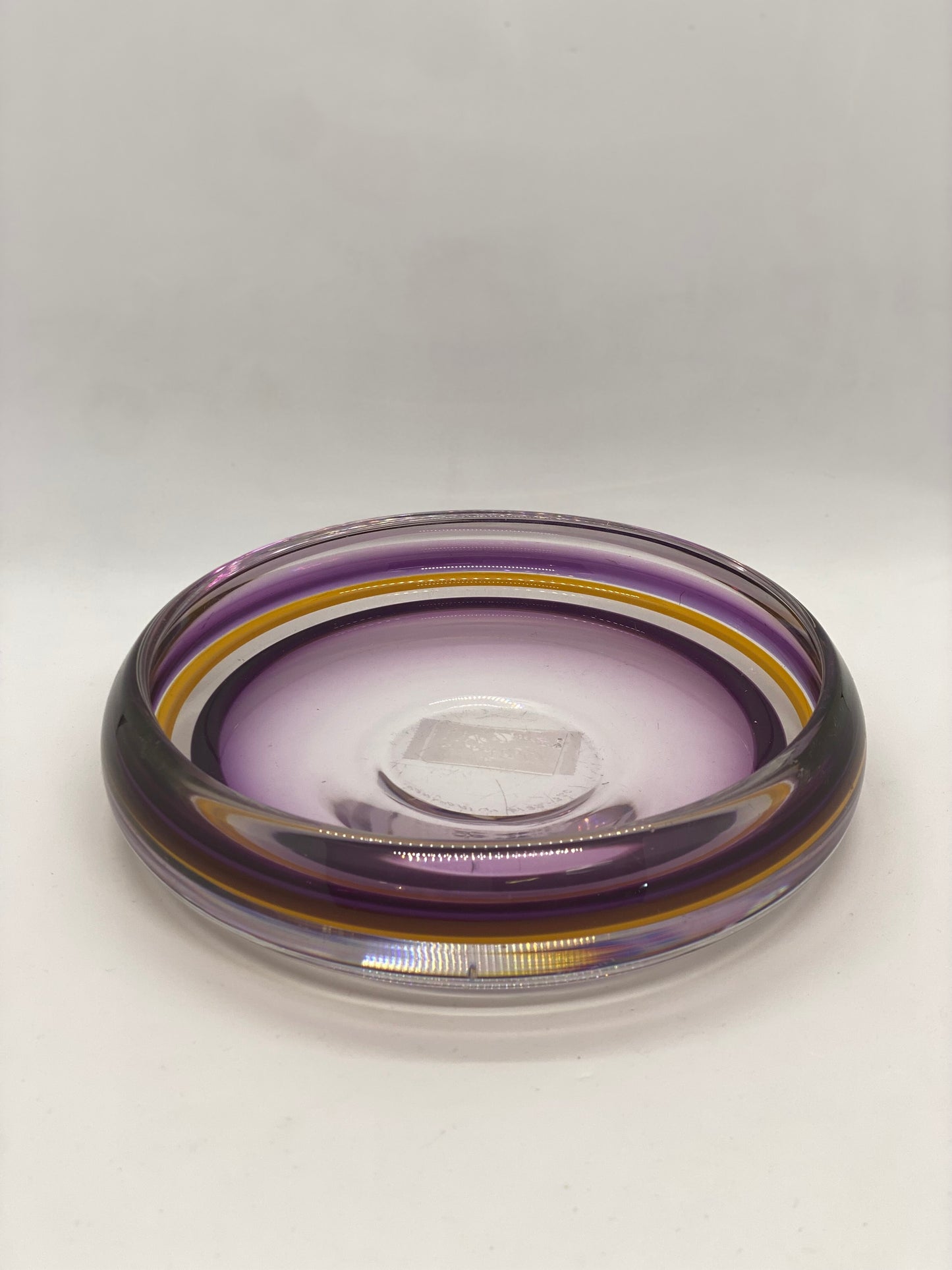 Midcentury Scandinavian Orrefors RARE Purple and Orange Art Glass Dish