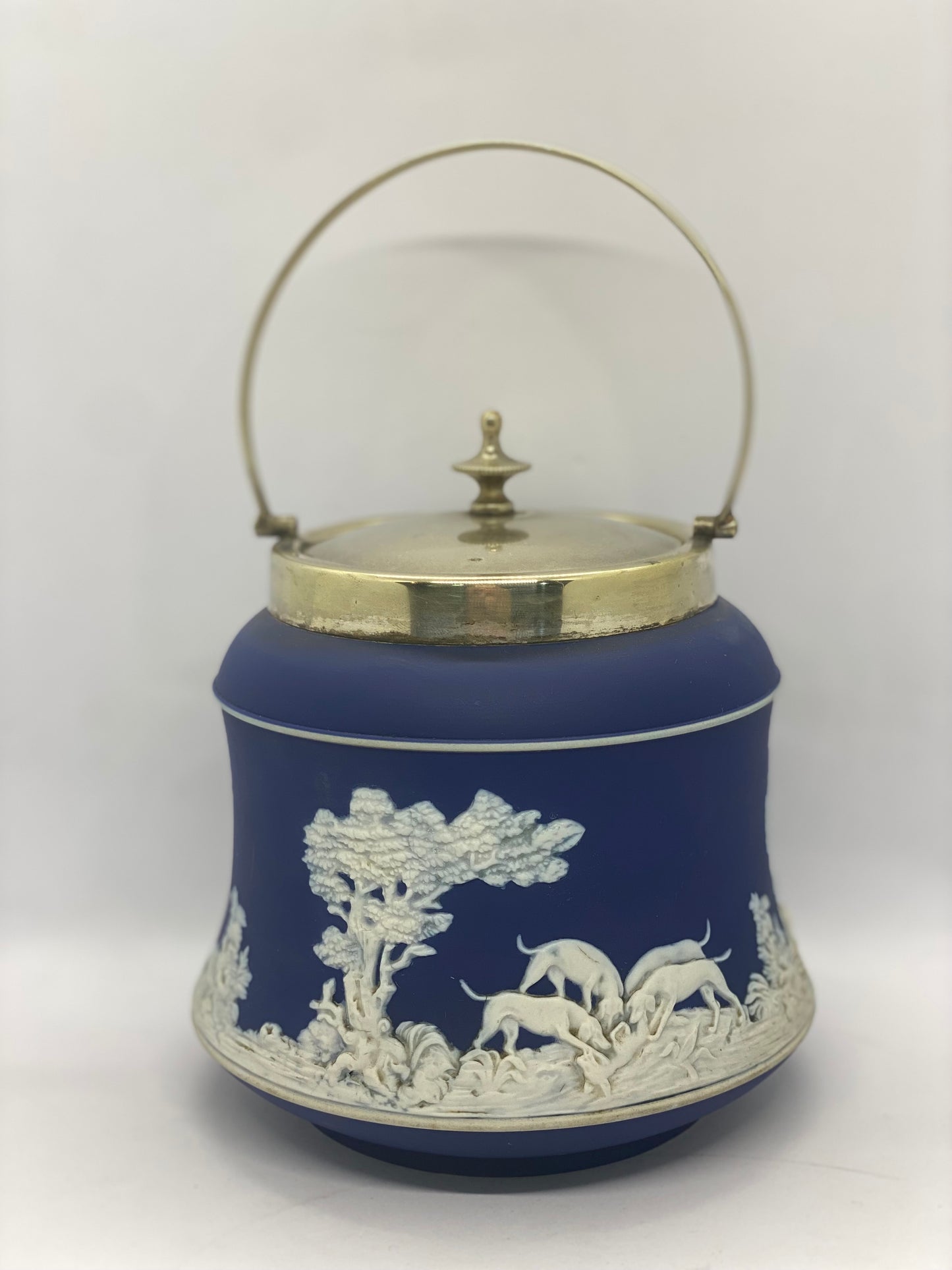 Antique *RARE* Adams Cobalt Jasperware Biscuit Barrel