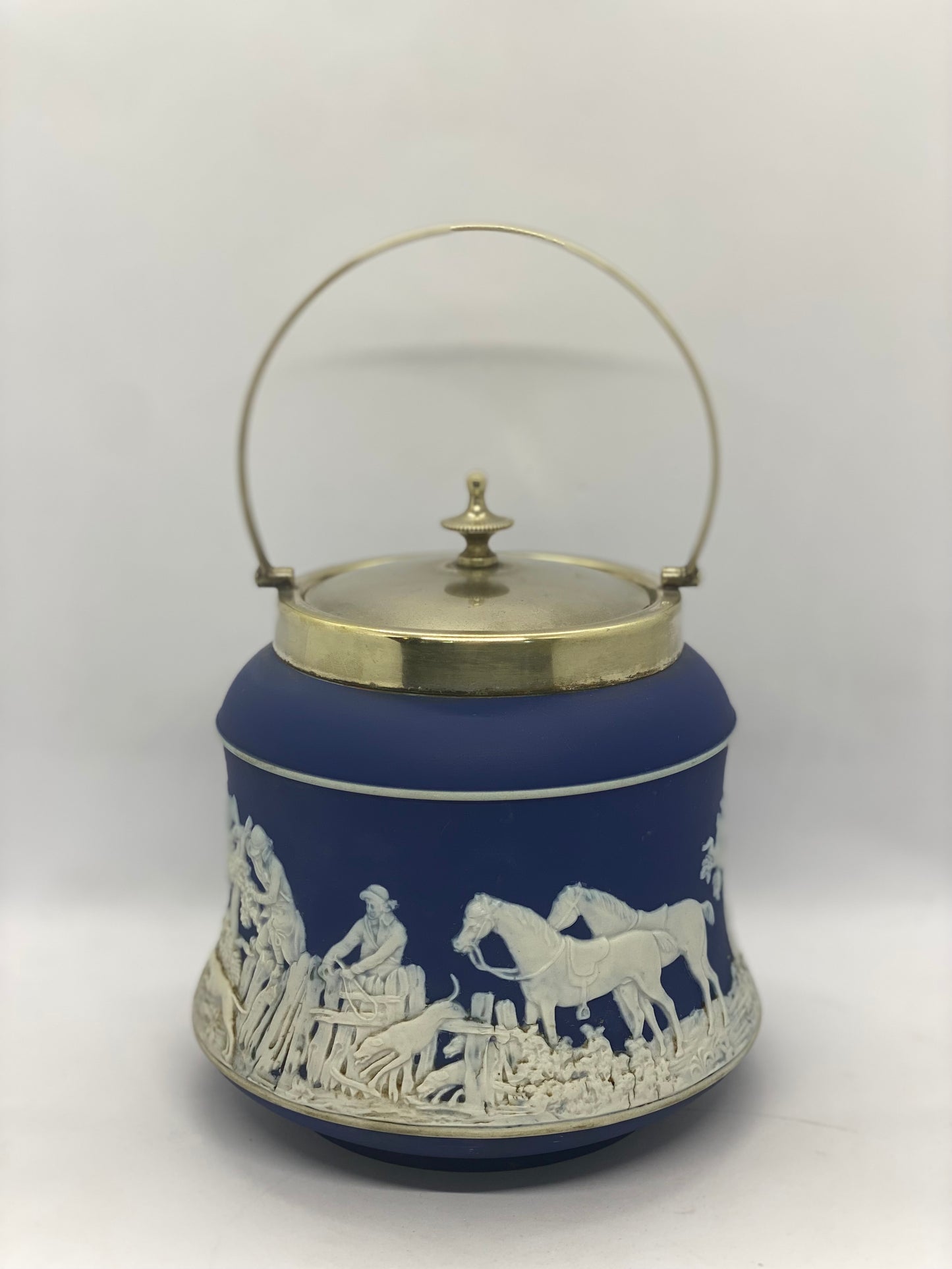 Antique *RARE* Adams Cobalt Jasperware Biscuit Barrel