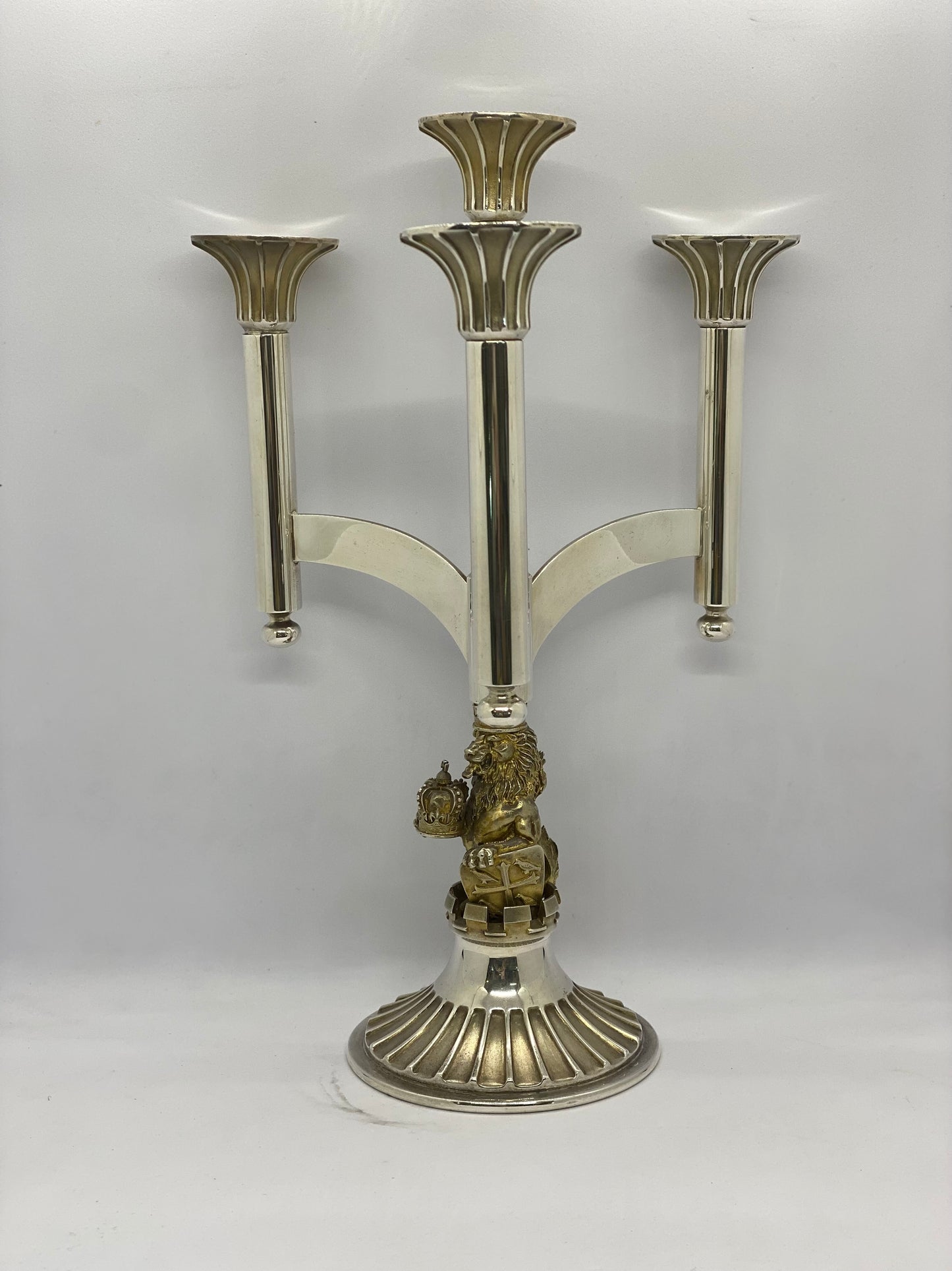 Rare set of 2 Silver and Gilt 4 Light Candelabra by Aurum and Tim Minett, London 1977