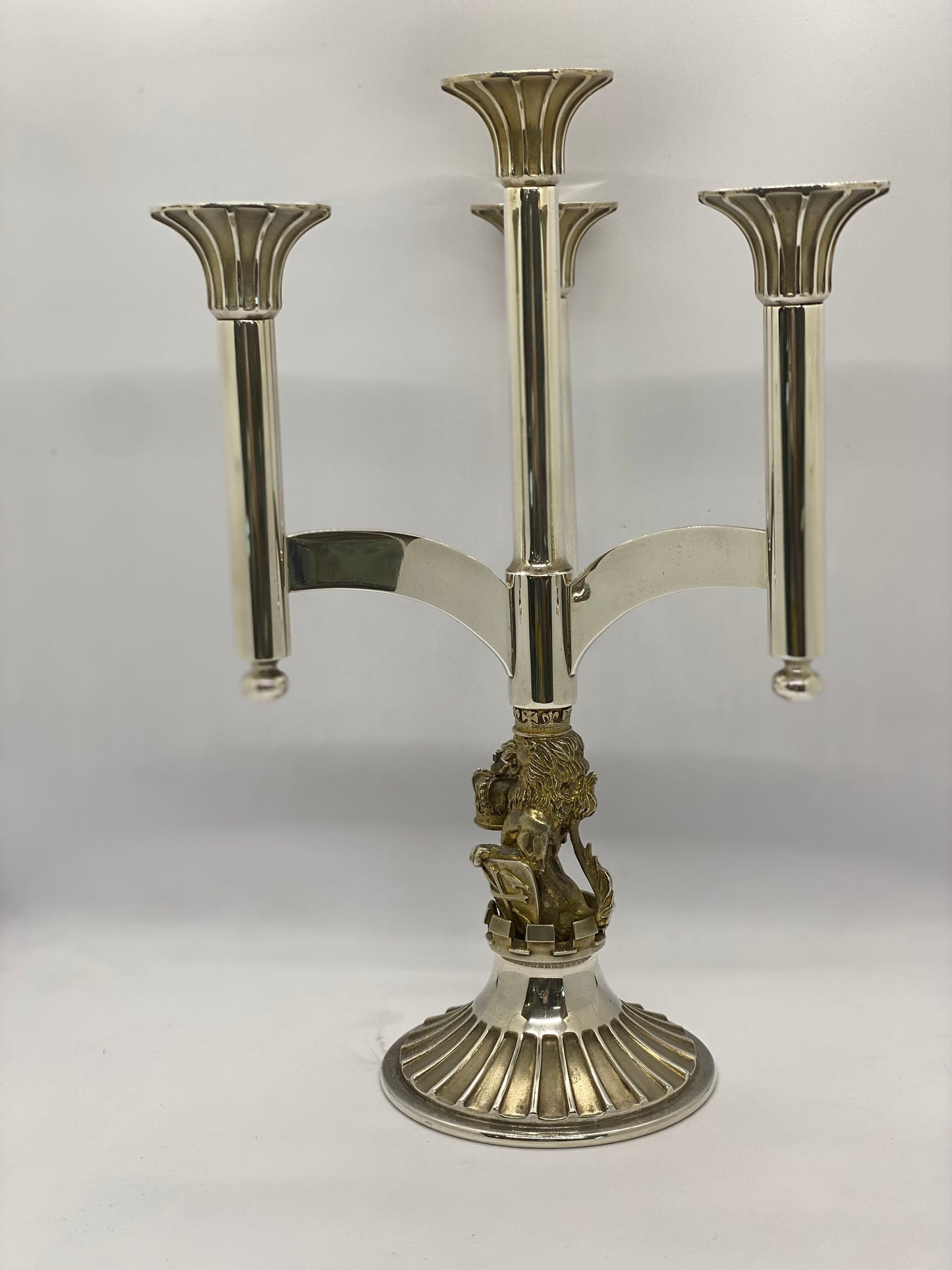 Rare set of 2 Silver and Gilt 4 Light Candelabra by Aurum and Tim Minett, London 1977