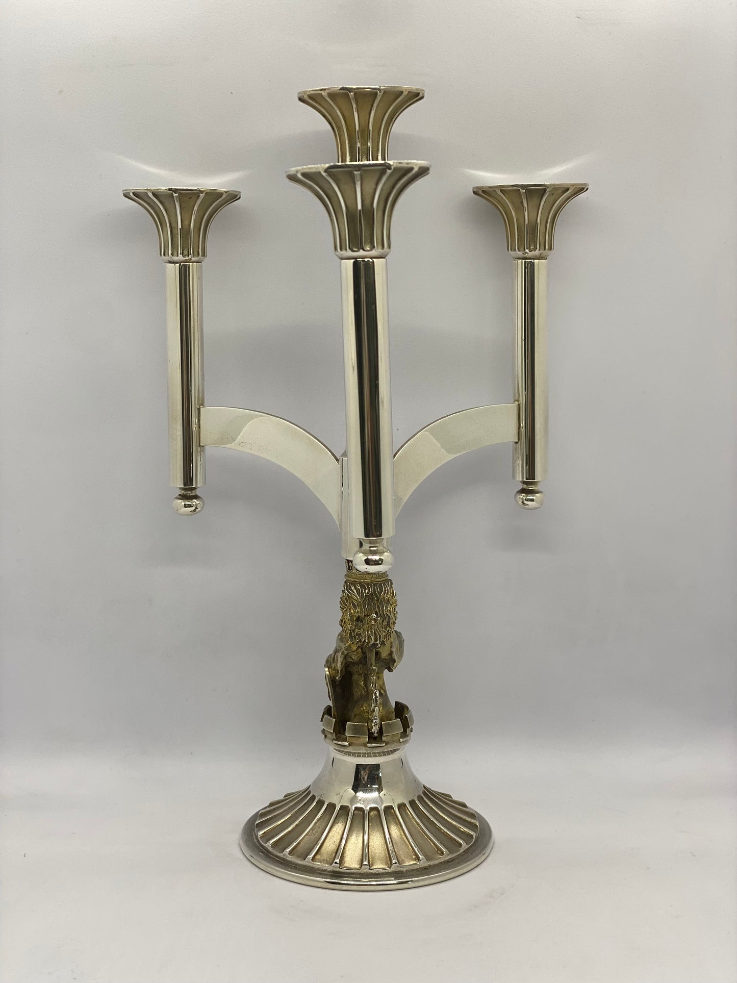 Rare set of 2 Silver and Gilt 4 Light Candelabra by Aurum and Tim Minett, London 1977