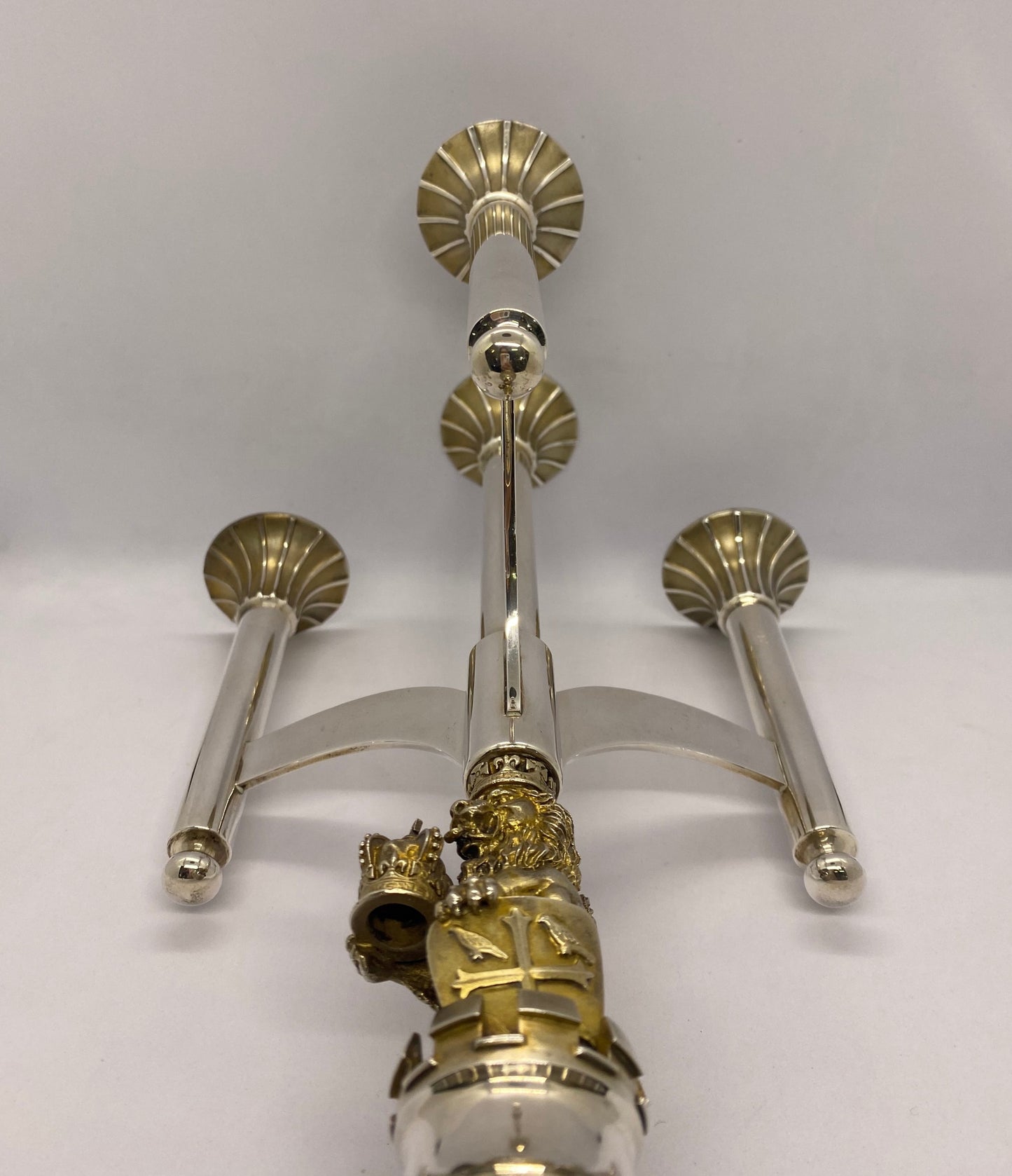 Rare set of 2 Silver and Gilt 4 Light Candelabra by Aurum and Tim Minett, London 1977