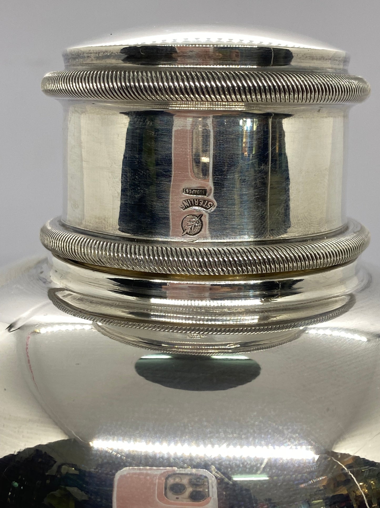 Mid Century Sterling Silver Cocktail Shaker c 1950, Hallmarked Budapest.