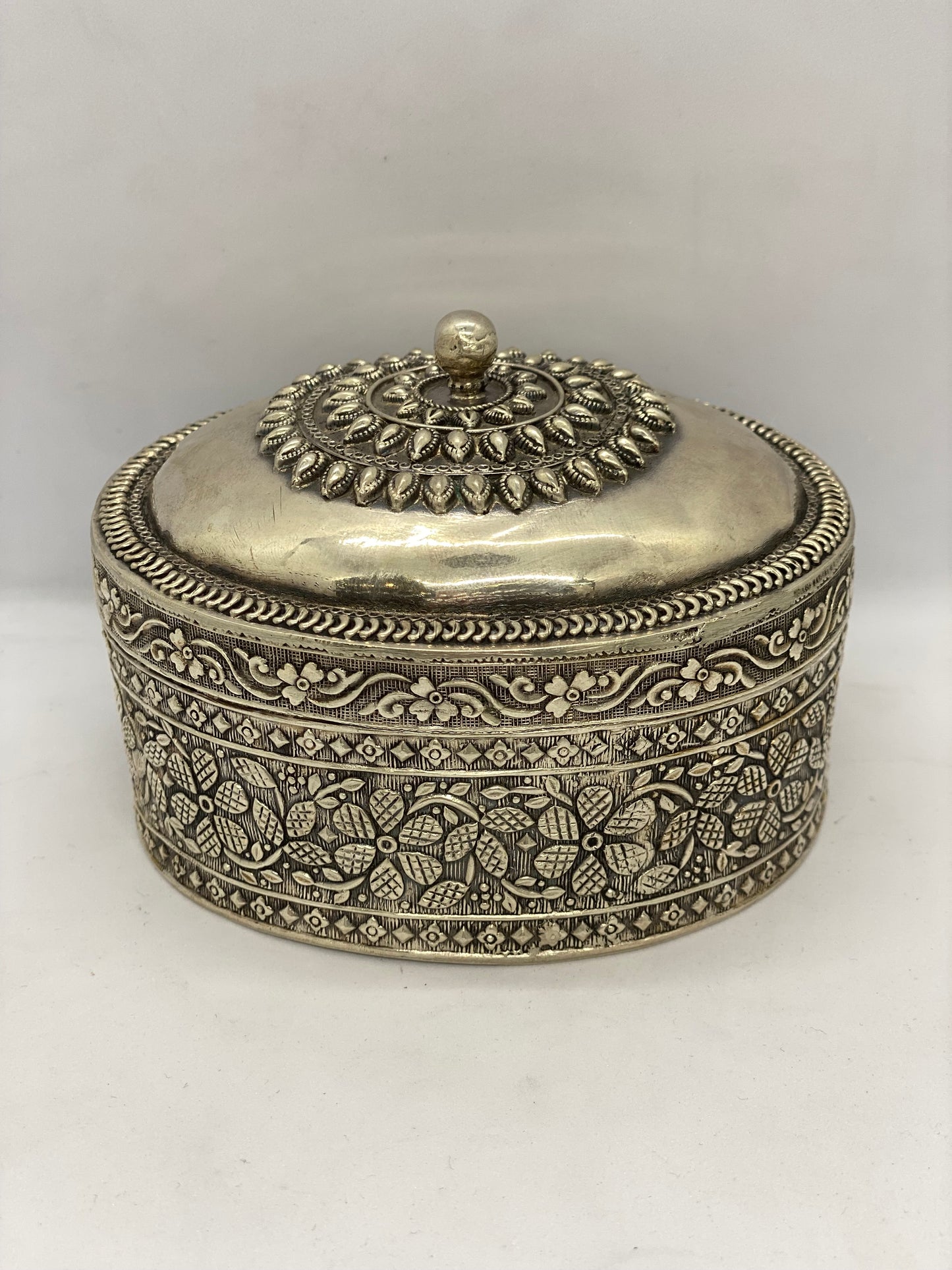 Antique Asian Silver Oval Box