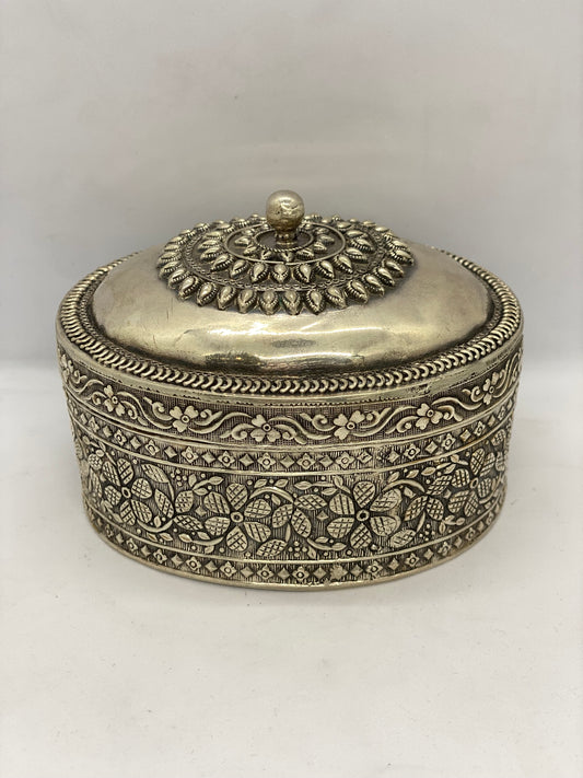 Antique Asian Silver Oval Box