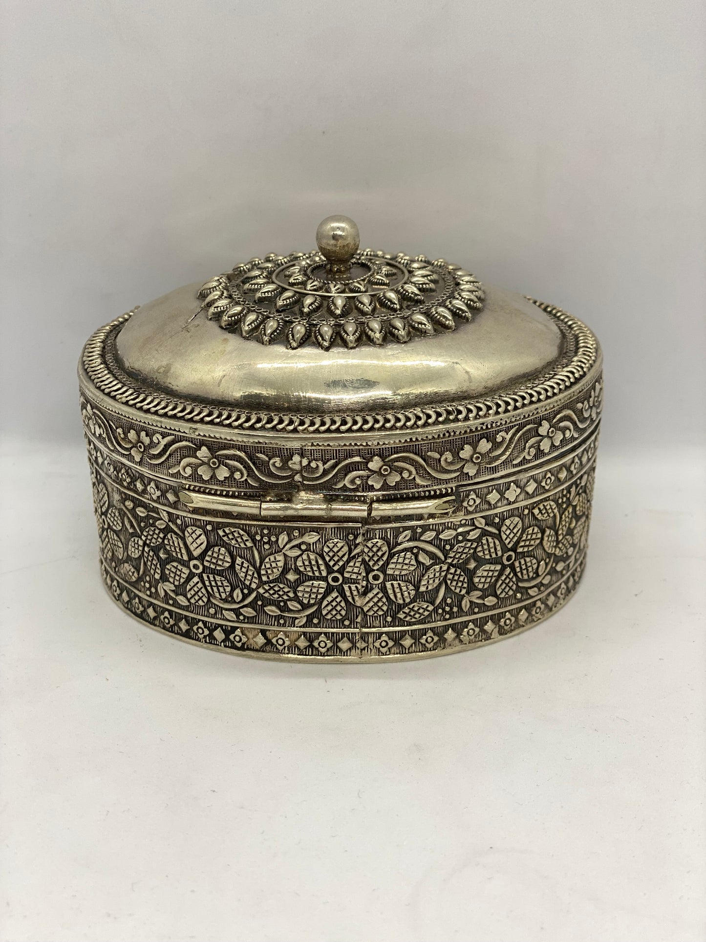 Antique Asian Silver Oval Box