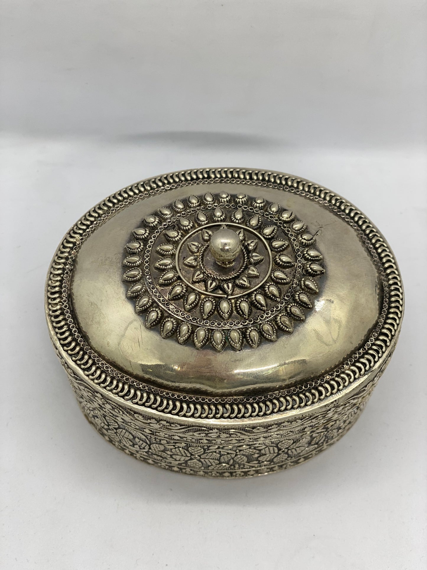 Antique Asian Silver Oval Box