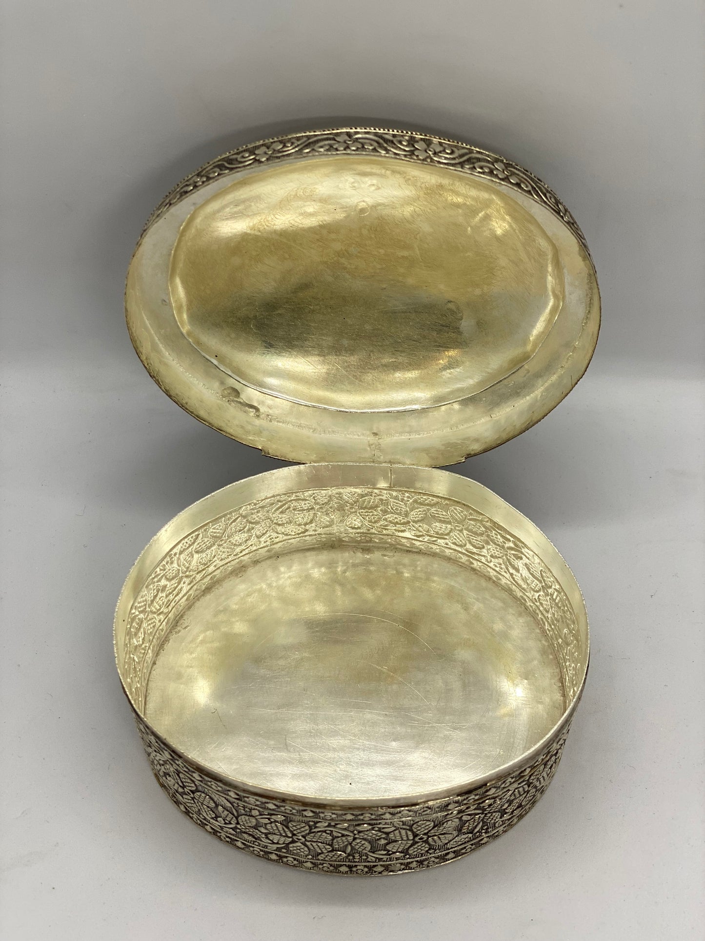 Antique Asian Silver Oval Box