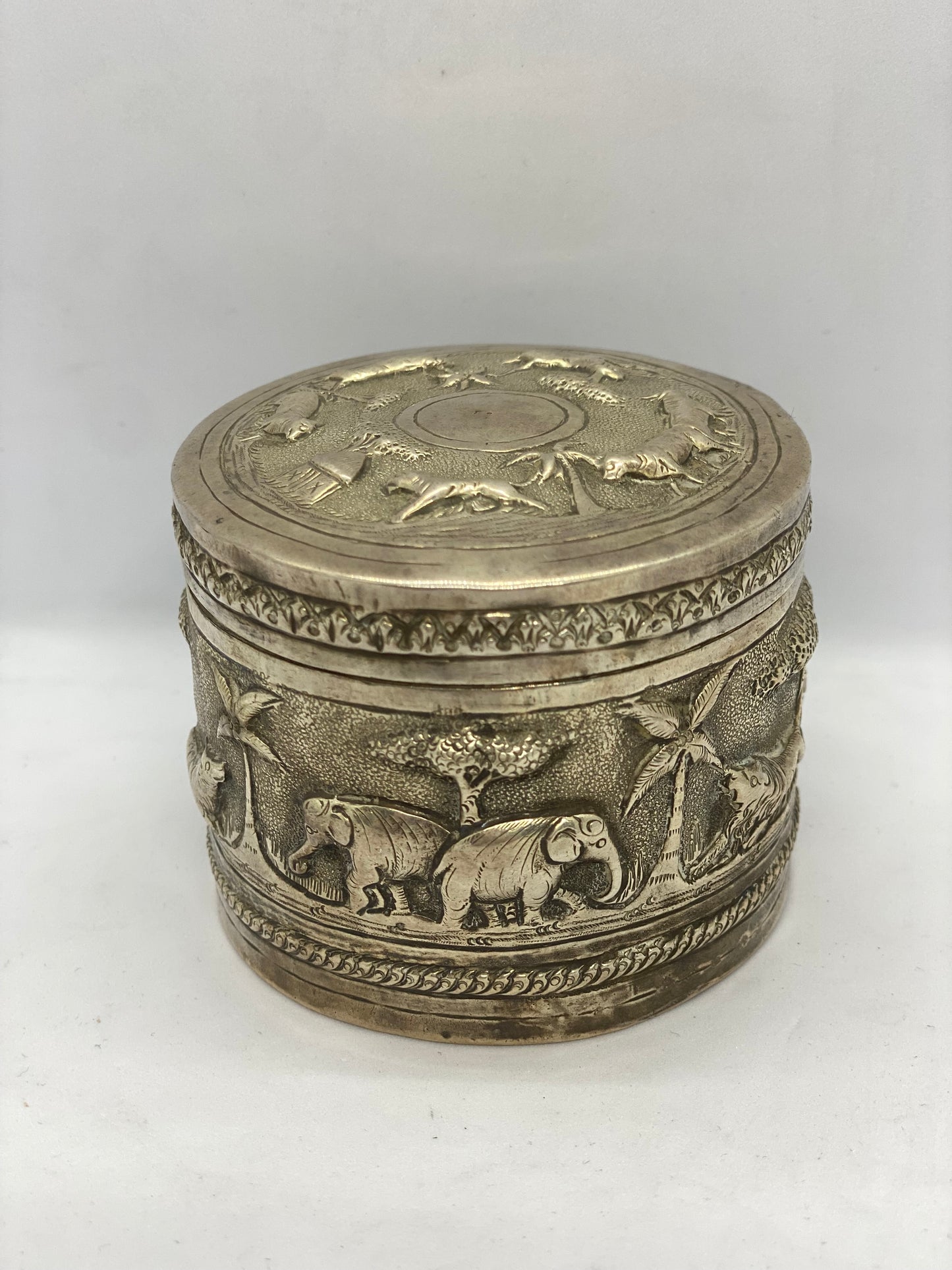 Round Colonial Indian Silver Box