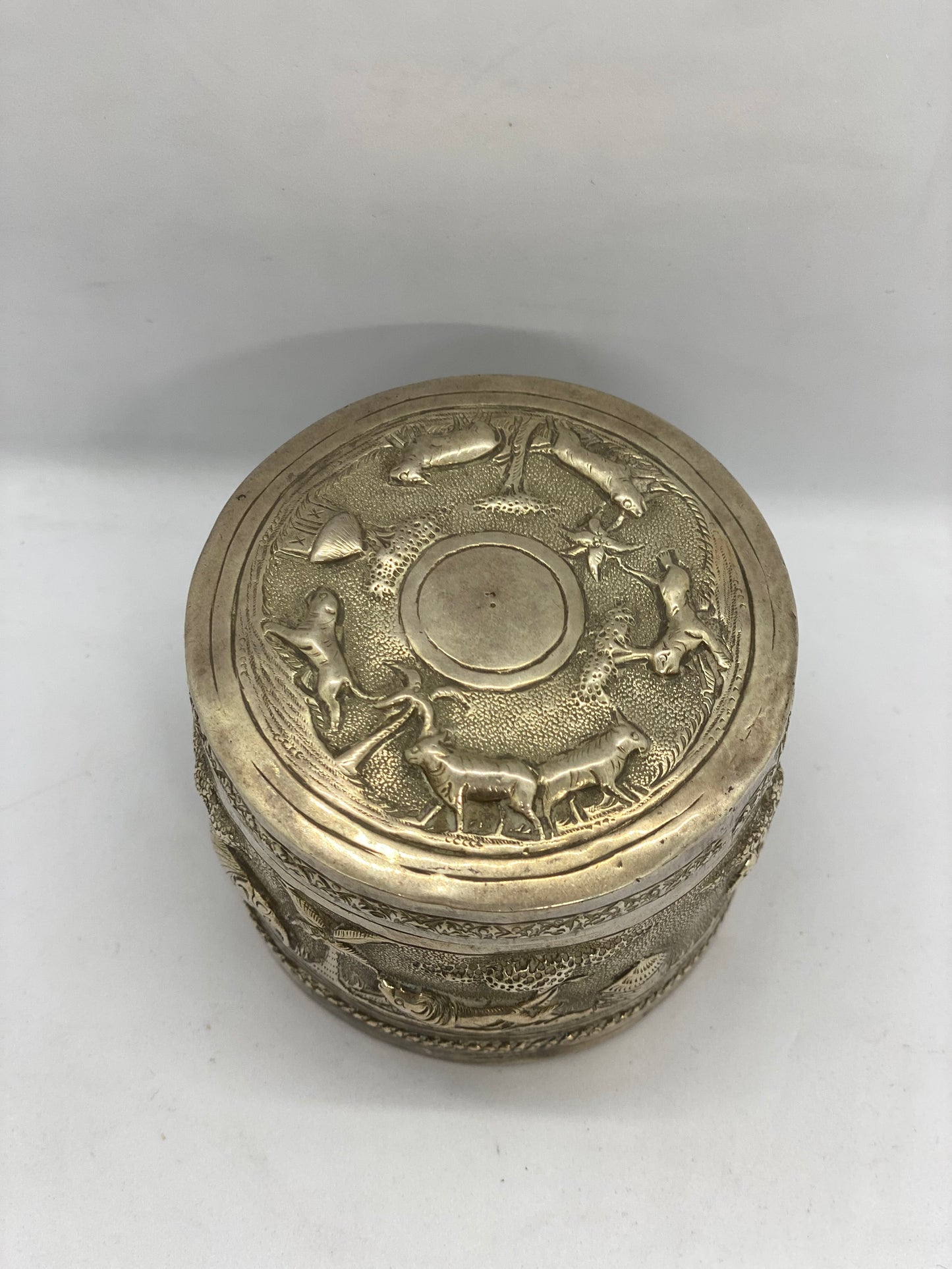 Round Colonial Indian Silver Box